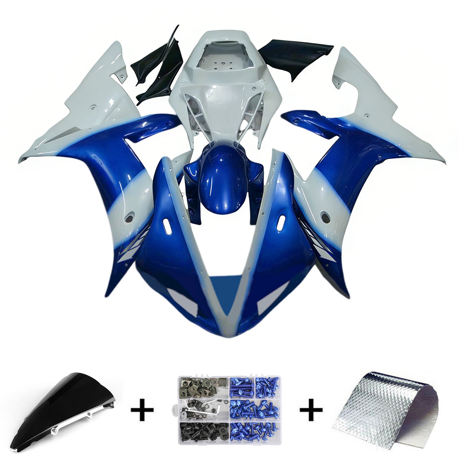 Amotopart 2002-2003 Yamaha YZF R1 Blue White Fairing Kit