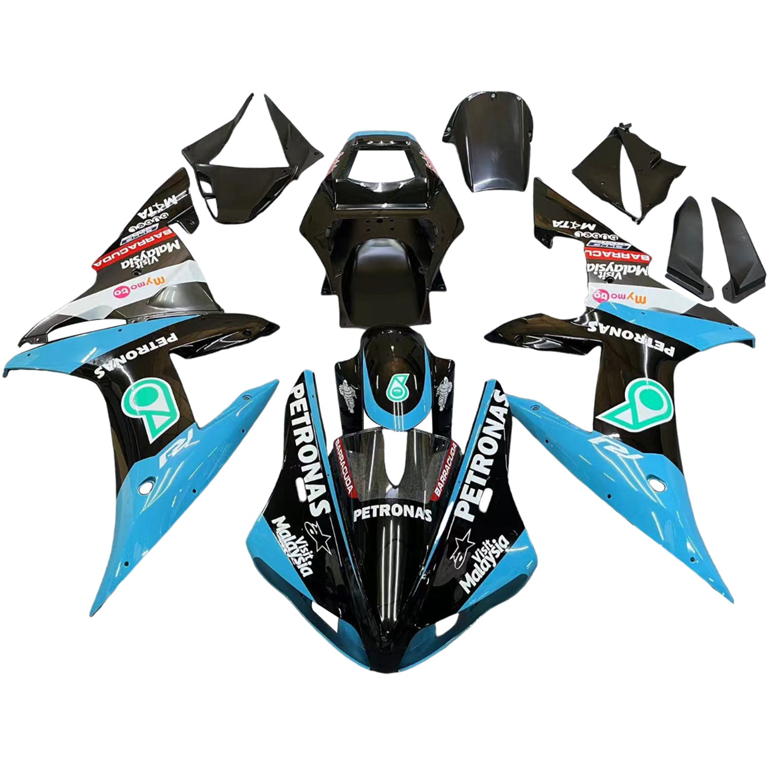 Amotopart 2002-2003 Yamaha YZF R1 Black Light Blue White Fairing Kit