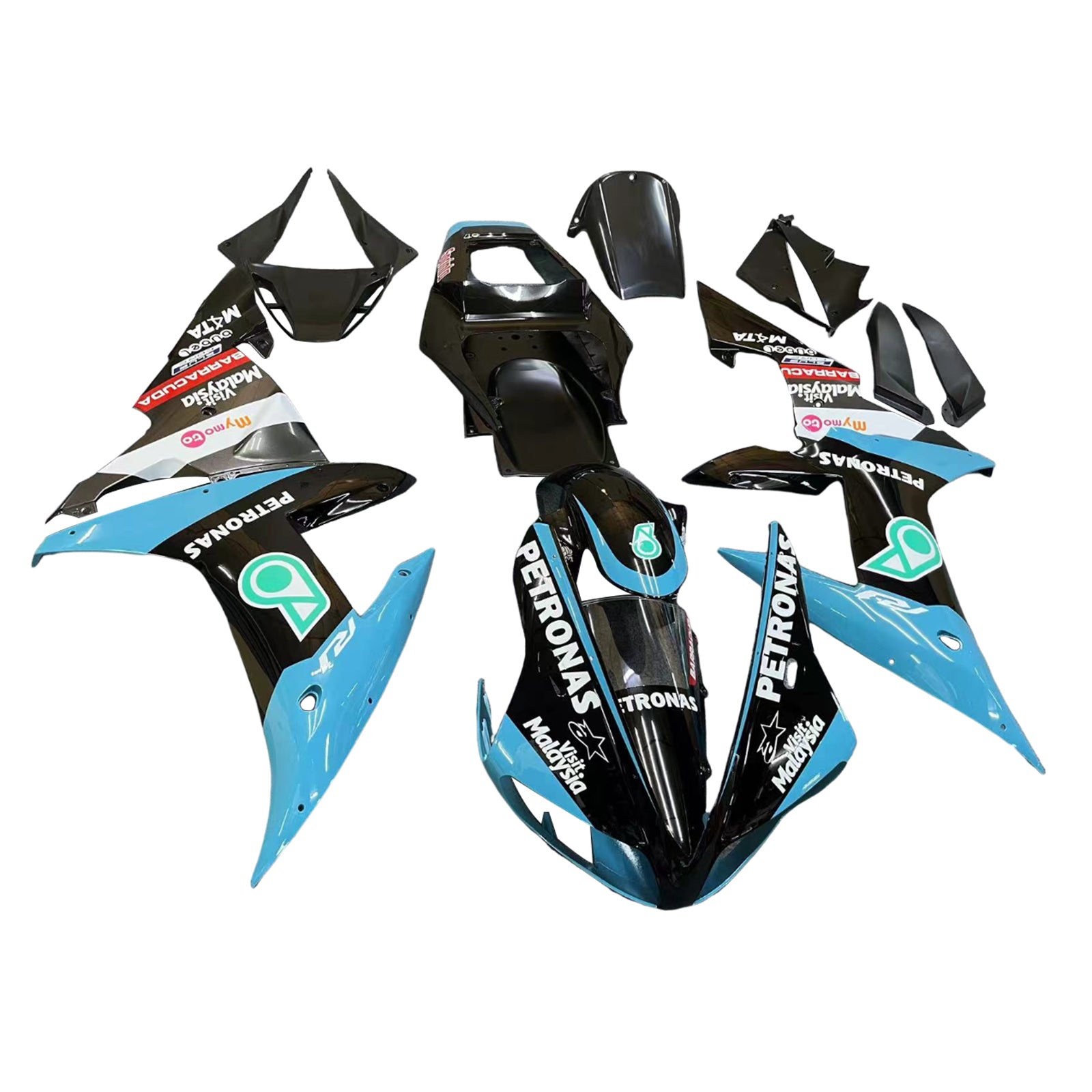 Amotopart 2002-2003 Yamaha YZF R1 Black Light Blue White Fairing Kit