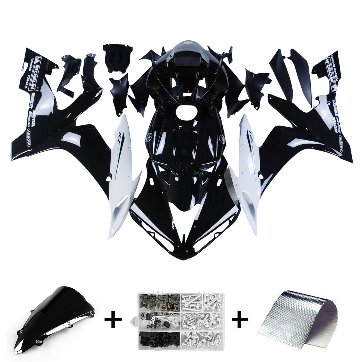 Amotopart 2004-2006 Yamaha YZF-R1 Kit de carénage noir et blanc