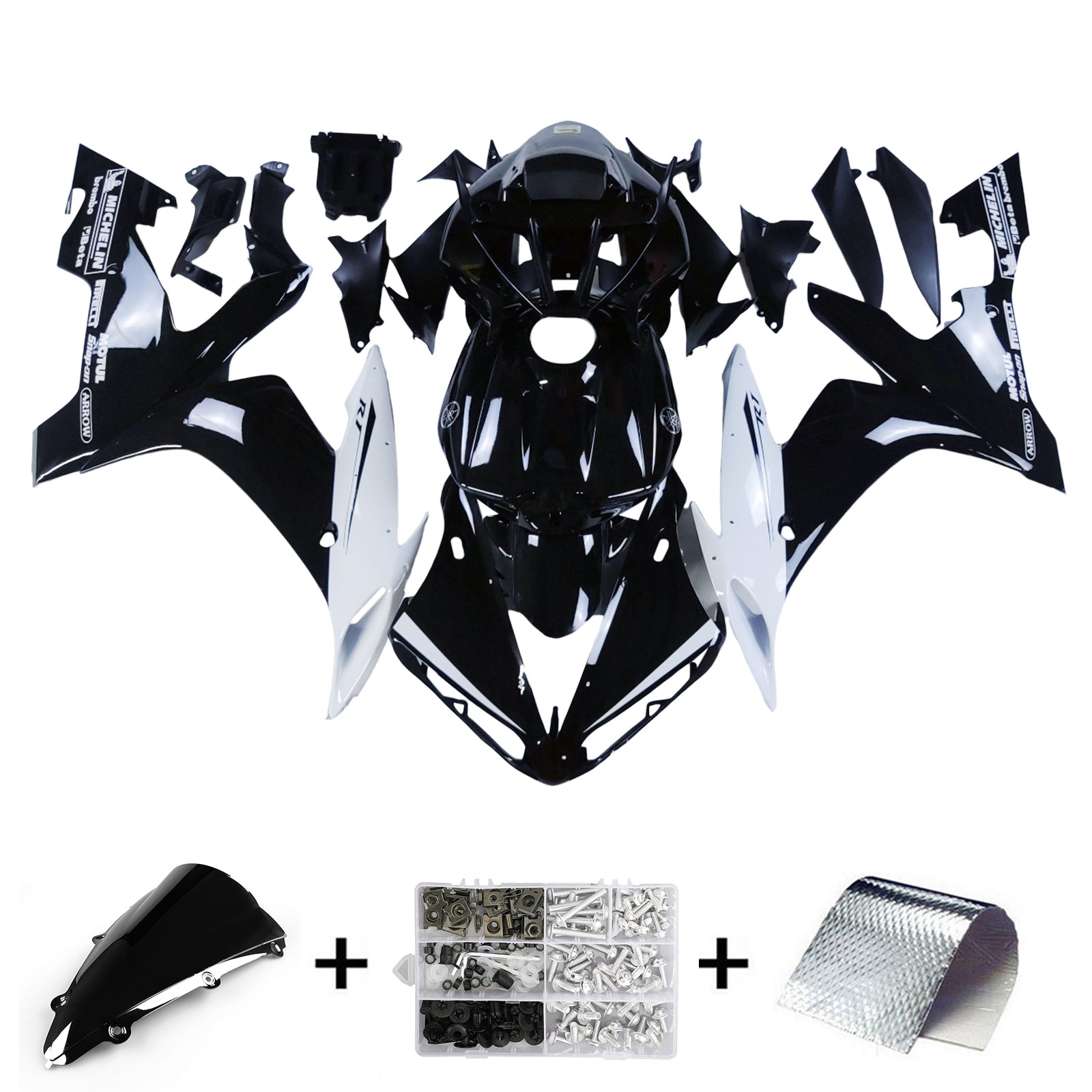 Amotopart 2004–2006 Yamaha YZF-R1 Schwarz mit Logos Verkleidungsset