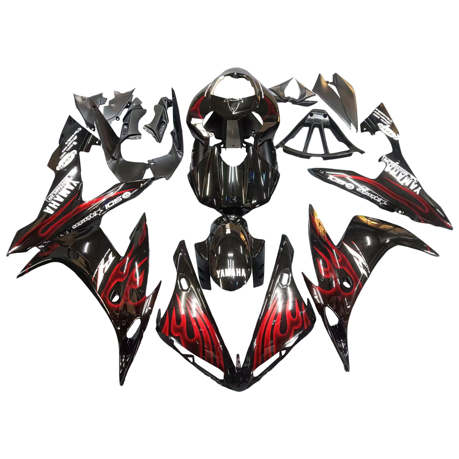 Amotopart 2004-2006 Yamaha R1 Fairing Black with Red flame Kit