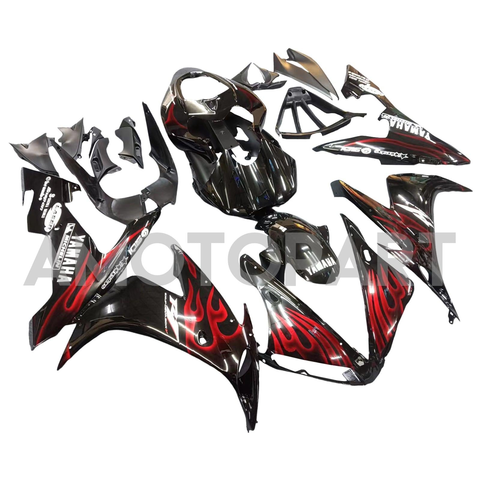 Amotopart 2004-2006 Yamaha R1 Fairing Black with Red flame Kit