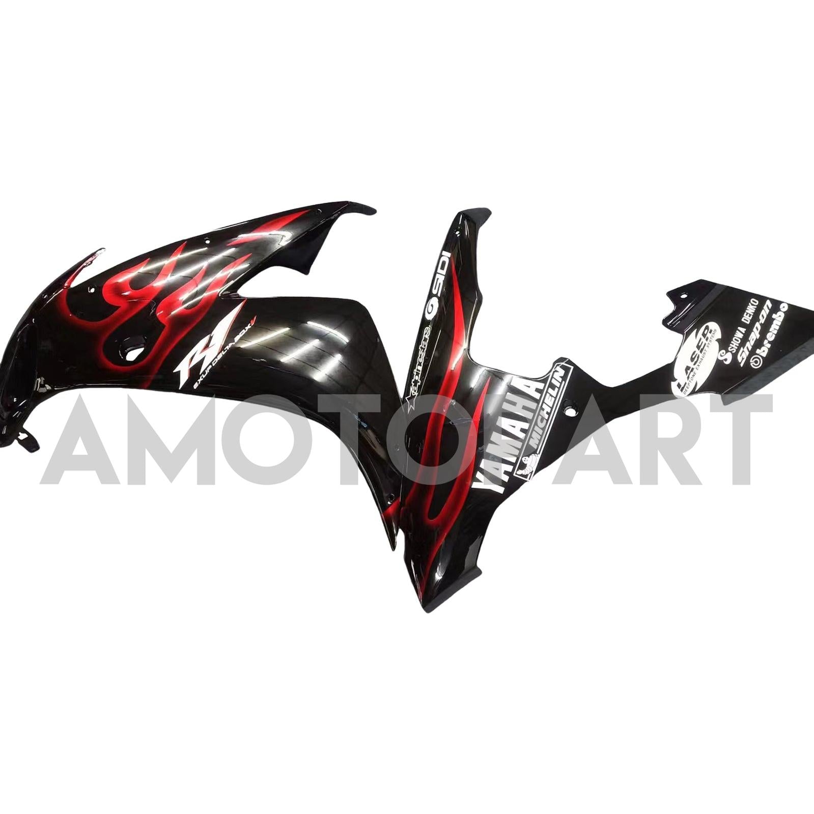 Amotopart 2004-2006 Yamaha R1 Fairing Black with Red flame Kit