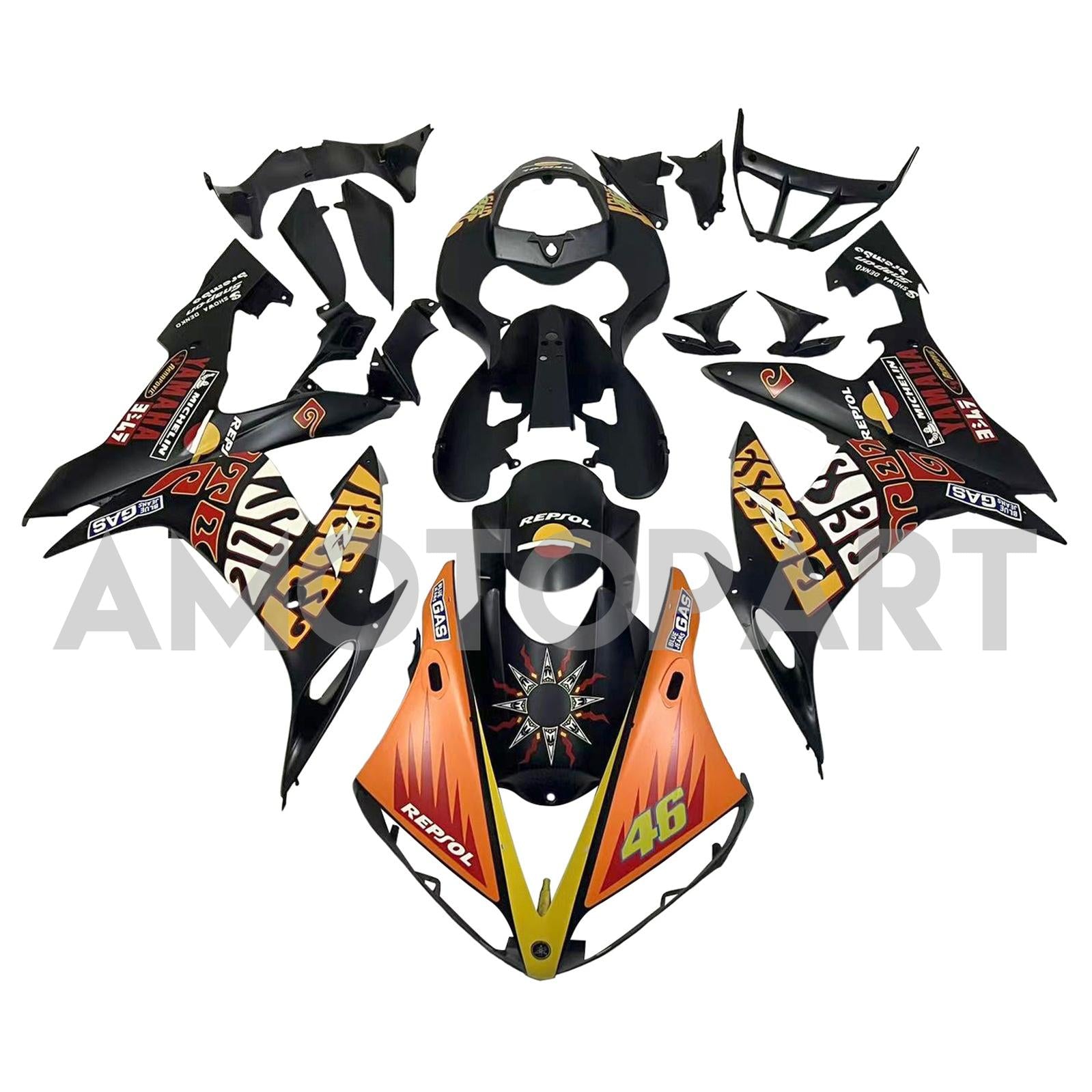 Amotopart 2004-2006 YZF 1000 R1 Yamaha Black&Orange Fairing Kit