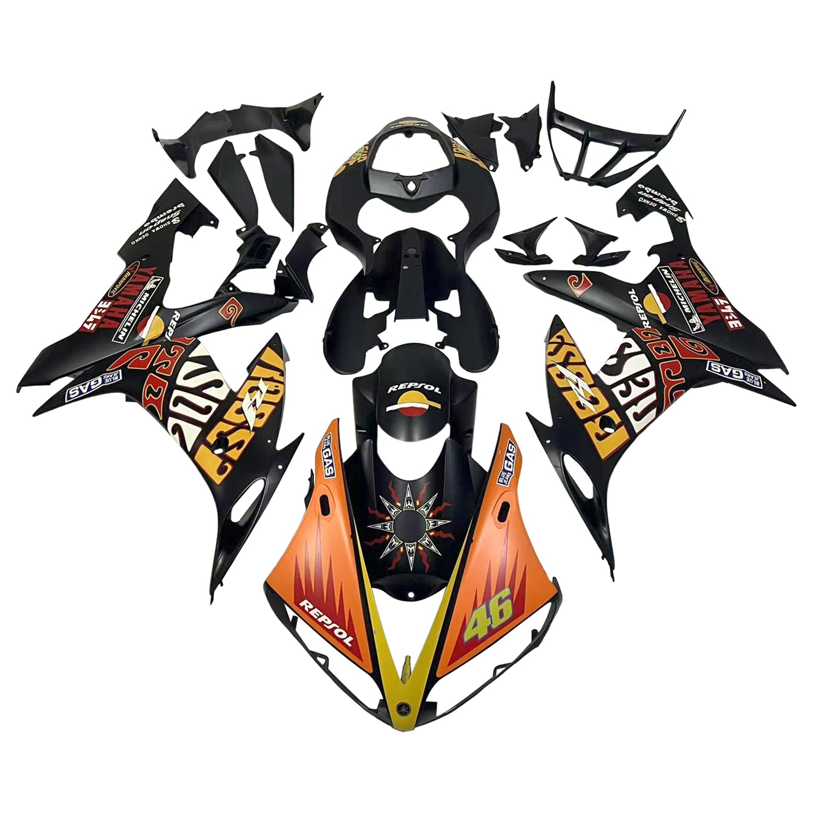 Amotopart 2004–2006 YZF 1000 R1 Yamaha Verkleidungsset in Schwarz und Orange