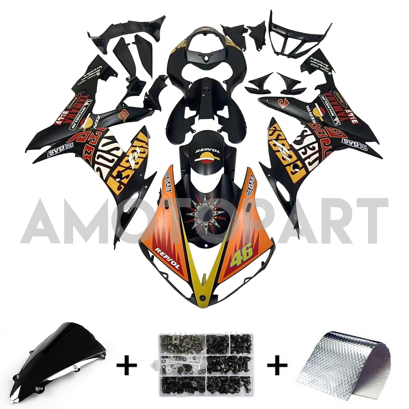 Amotopart 2004-2006 YZF 1000 R1 Yamaha Black&Orange Fairing Kit