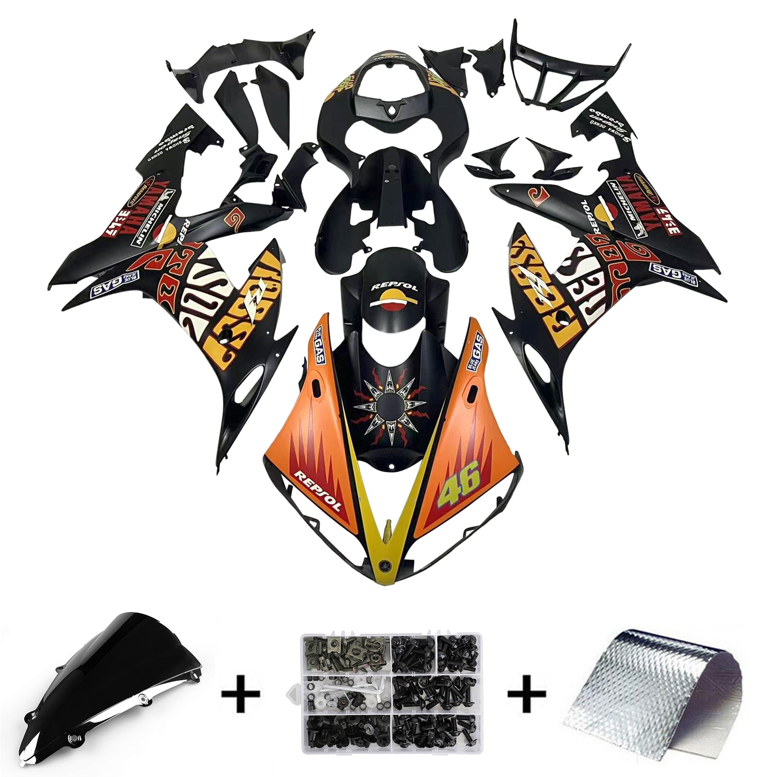 Amotopart 2004-2006 YZF 1000 R1 Yamaha Black&Orange Fairing Kit