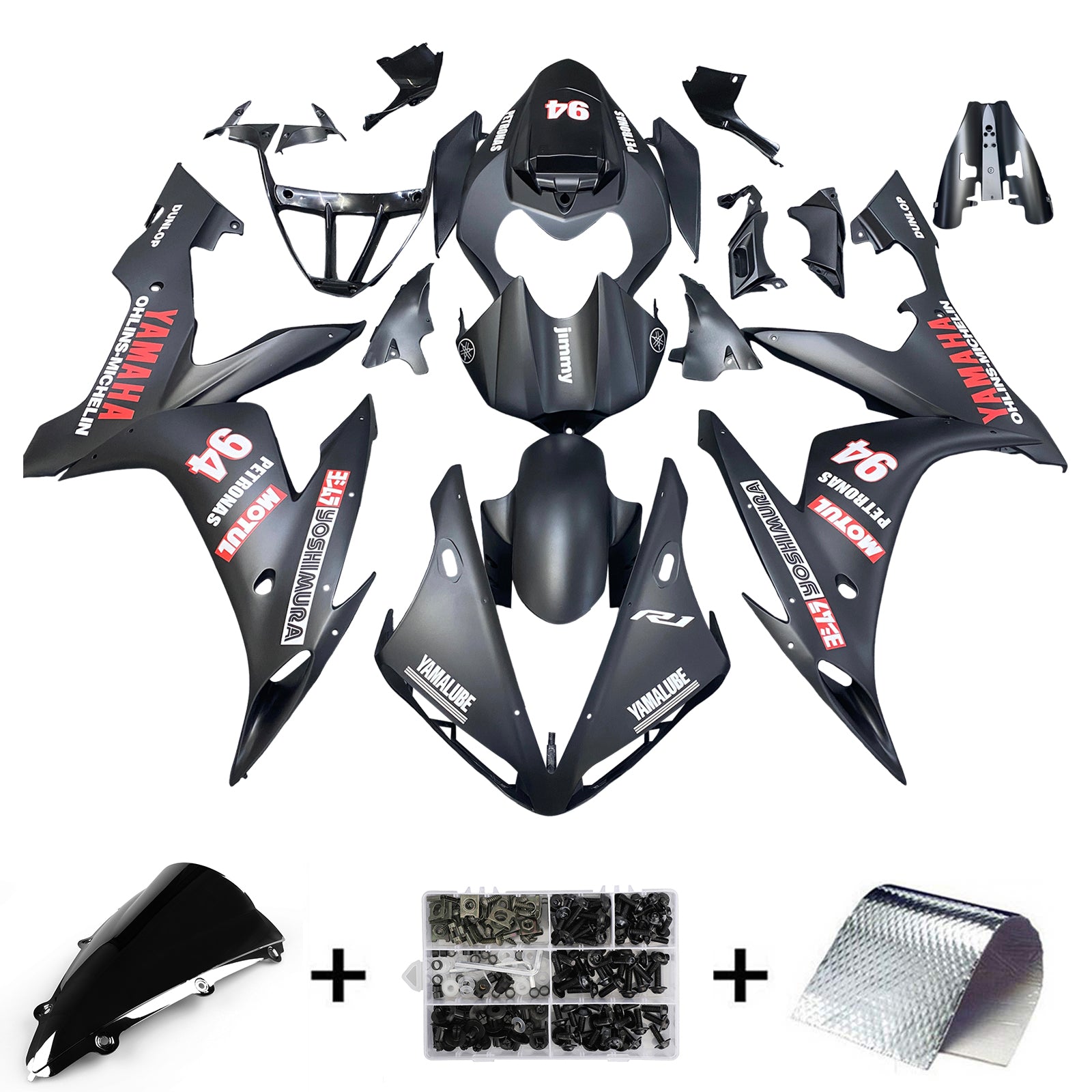 Amotopart Yamaha YZF 1000 R1 2004-2006 Kit de carenado negro mate