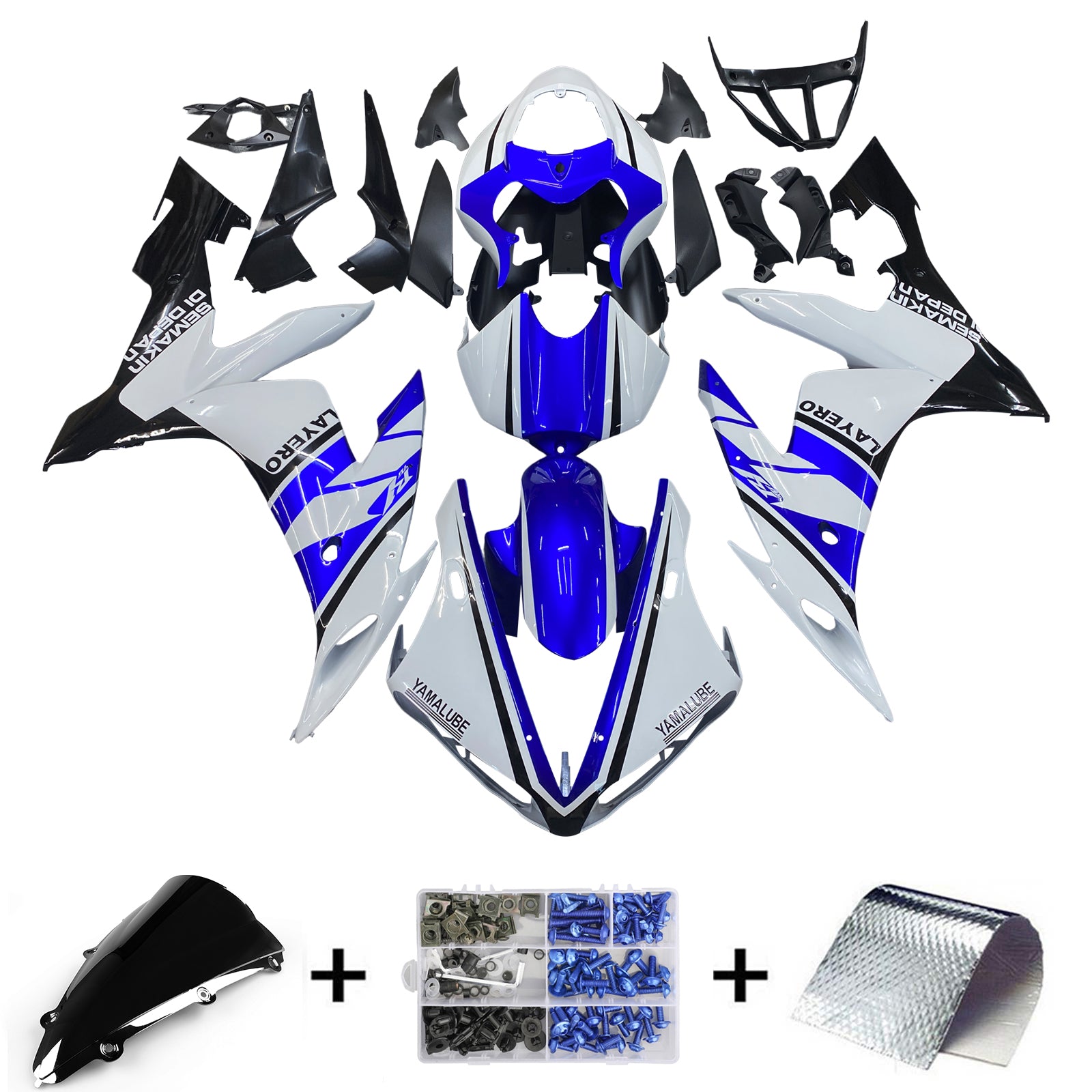 Amotopart Yamaha YZF 1000 R1 2004-2006 Kit de carénage blanc et bleu Style2