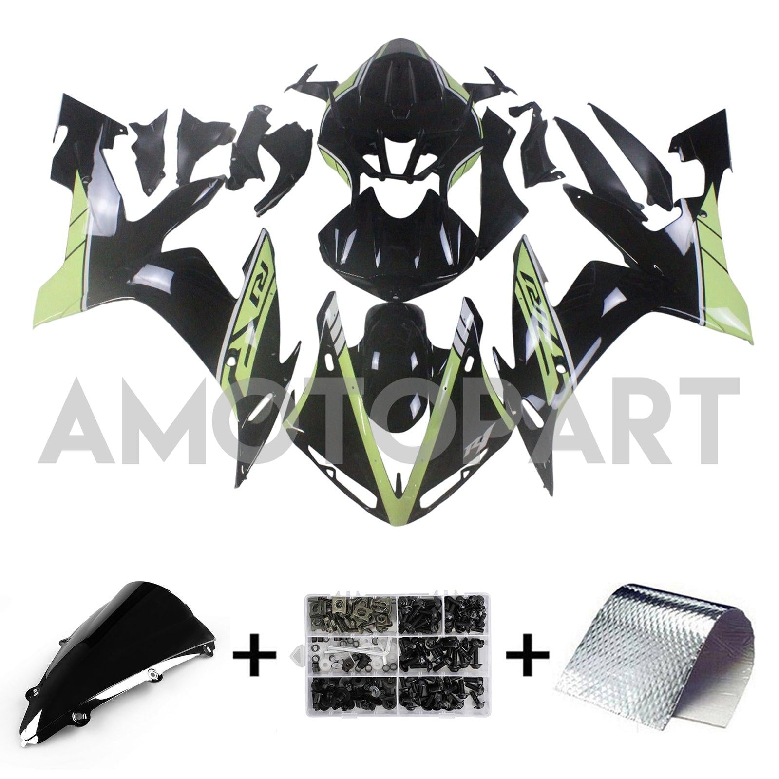 Amotopart 2004-2006 YZF 1000 R1 Yamaha Green & Black Fair Kit
