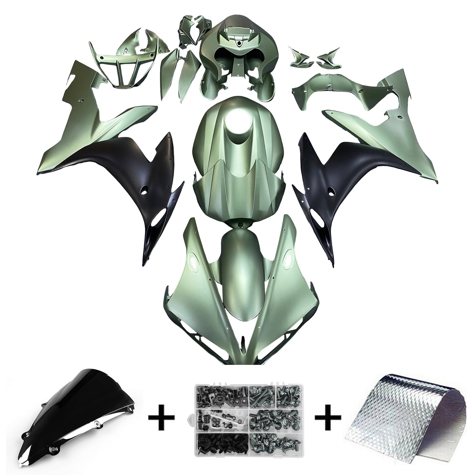 Amotopart 2004-2006 YZF 1000 R1 ヤマハ マットグリーン&ブラック フェアリングキット