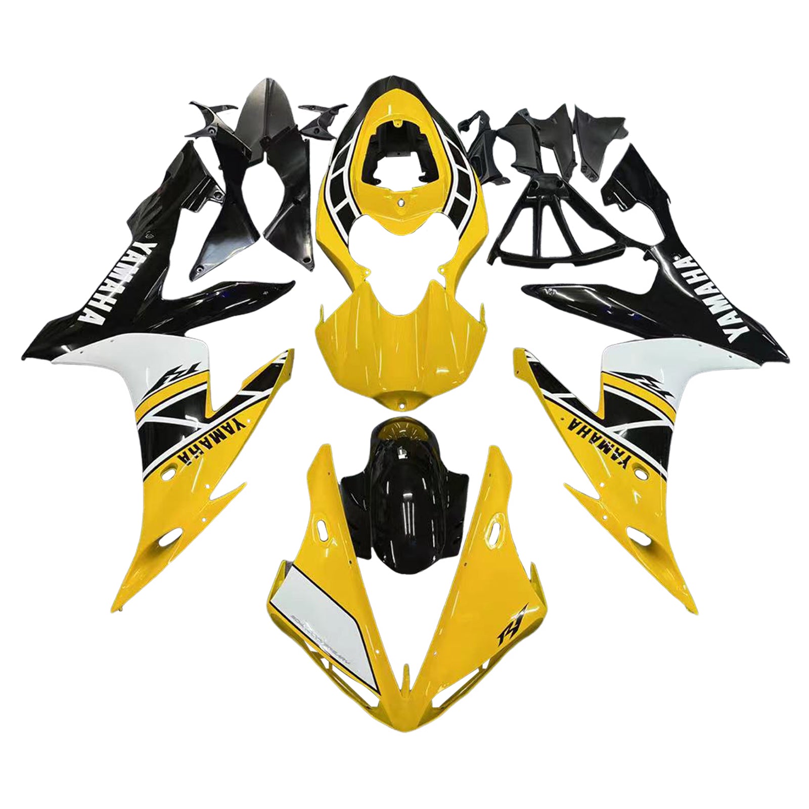 Amotopart Yamaha YZF 1000 R1 2004-2006 Kit de carénage jaune et blanc