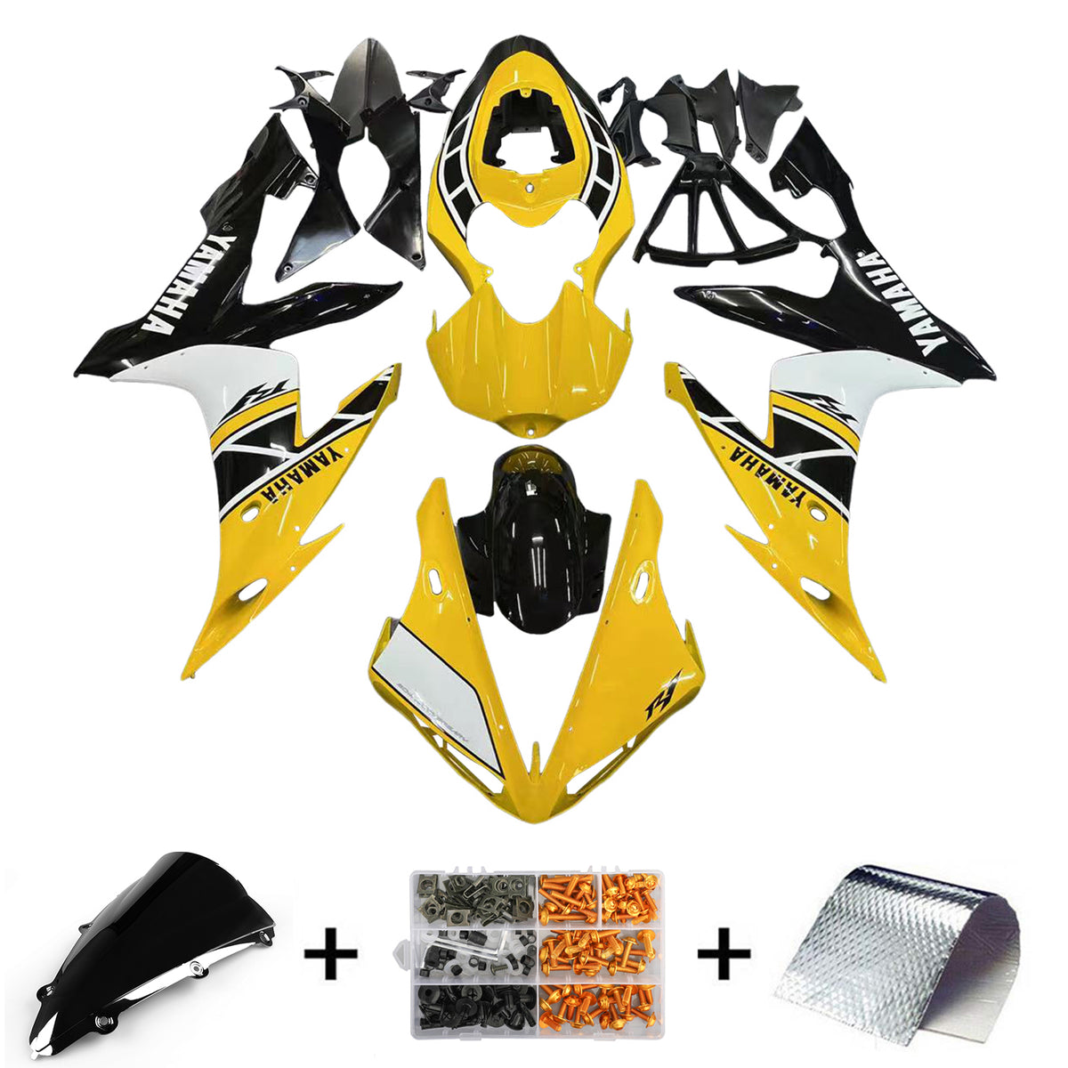 Amotopart Yamaha YZF 1000 R1 2004-2006 Kit de carénage jaune et blanc