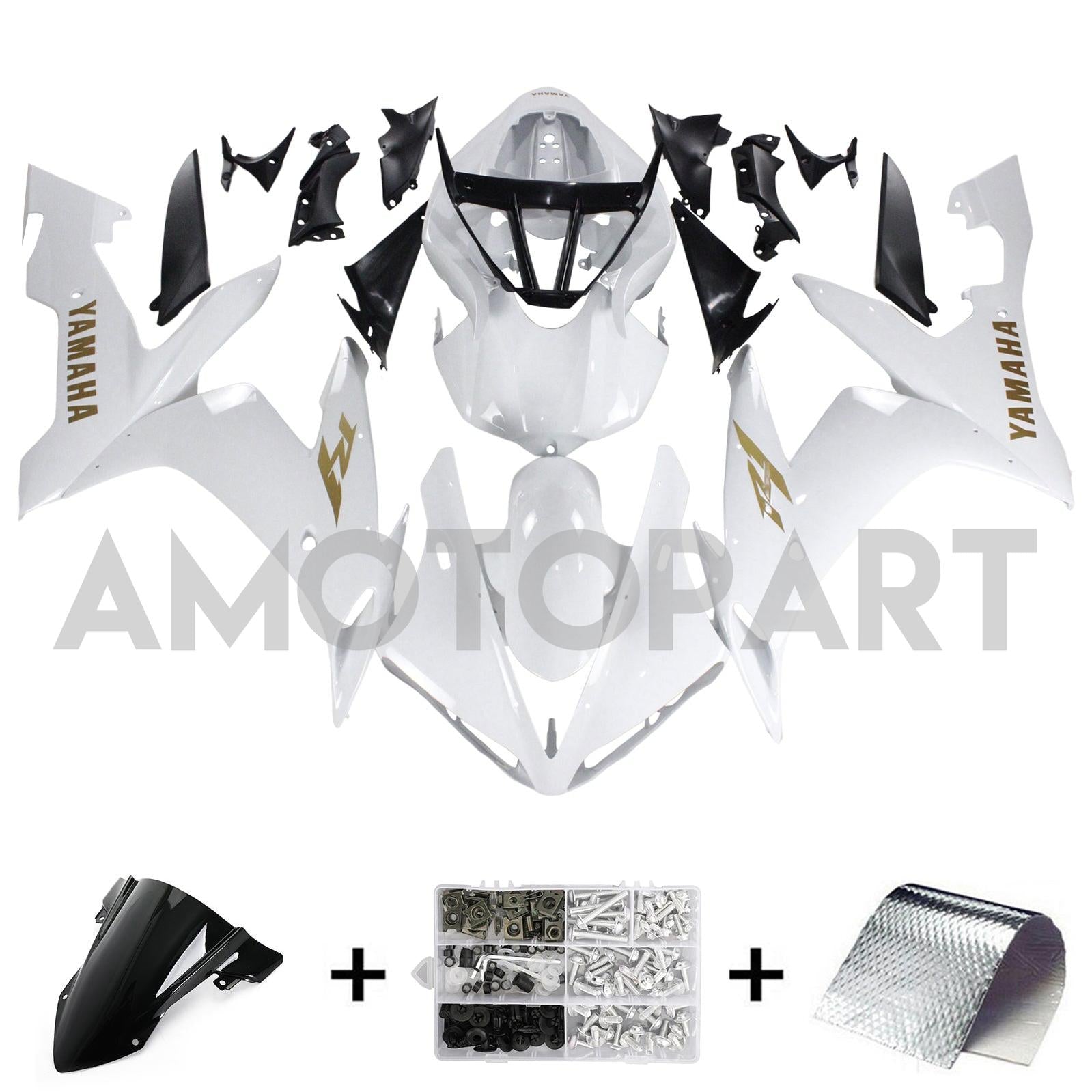 Amotopart Yamaha 2004-2006 YZF 1000 R1 White Golden Logos Fairing Kit