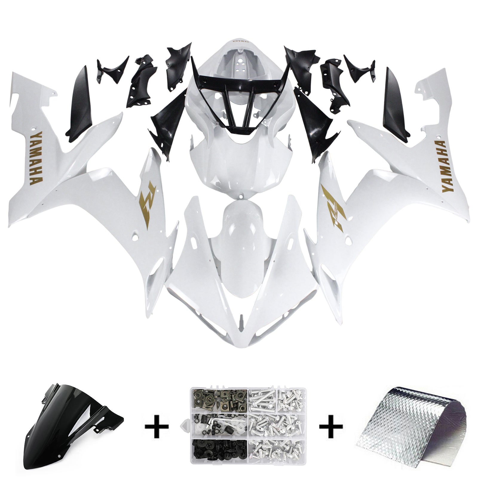 Amotopart Yamaha 2004-2006 YZF 1000 R1 Kit de carenado con logotipos dorados blancos