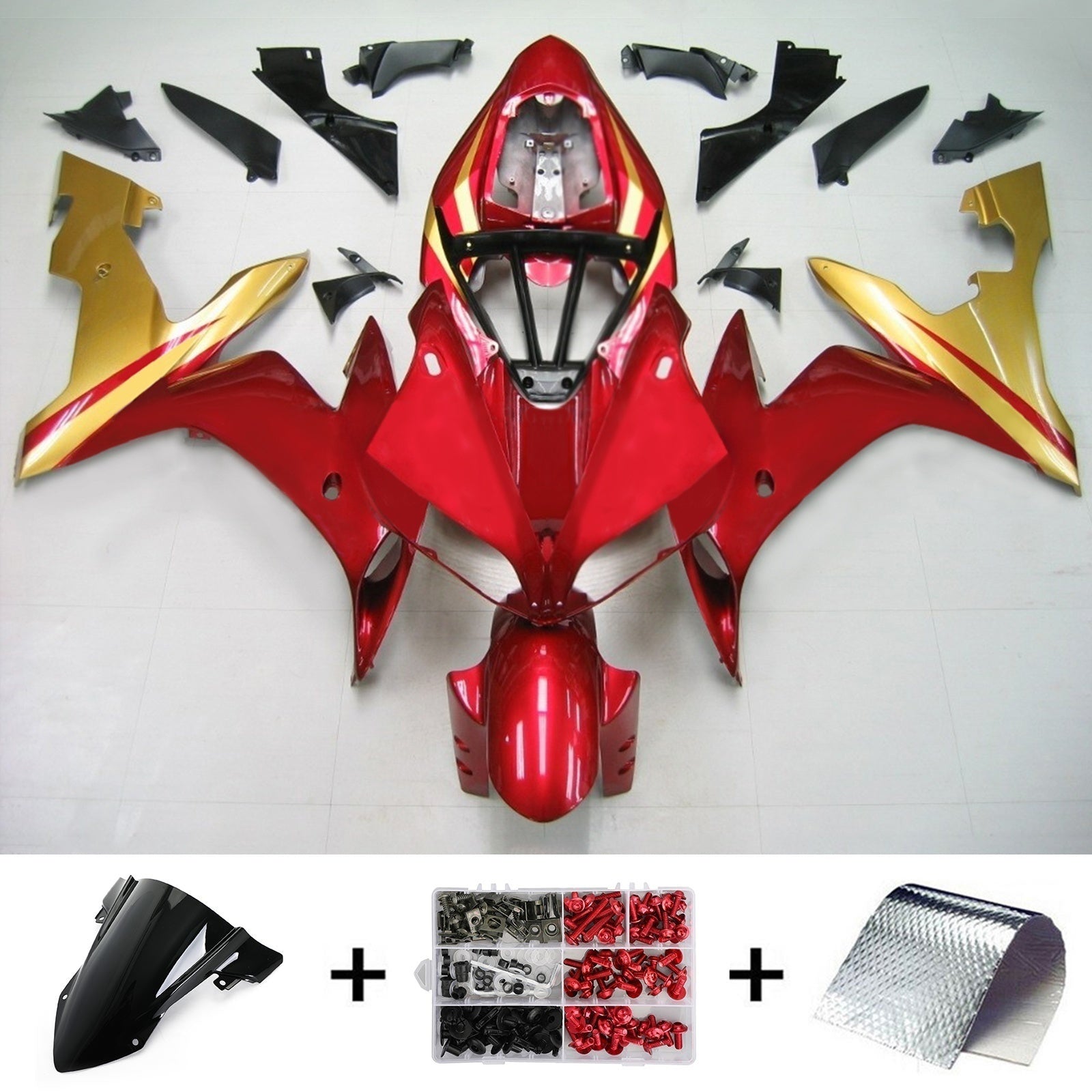 Amotopart Yamaha 2004-2006 YZF 1000 R1 Red Golden Fairing Kit