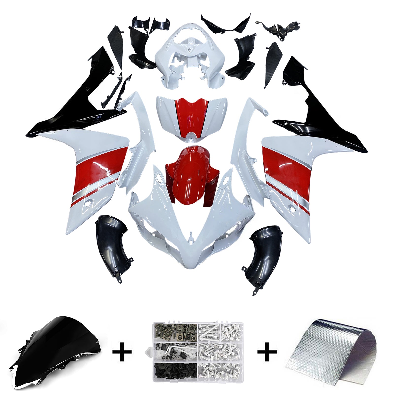 Amotopart 2007-2008 Kit carena Yamaha YZF 1000 R1 Rosso&Bianco Style4