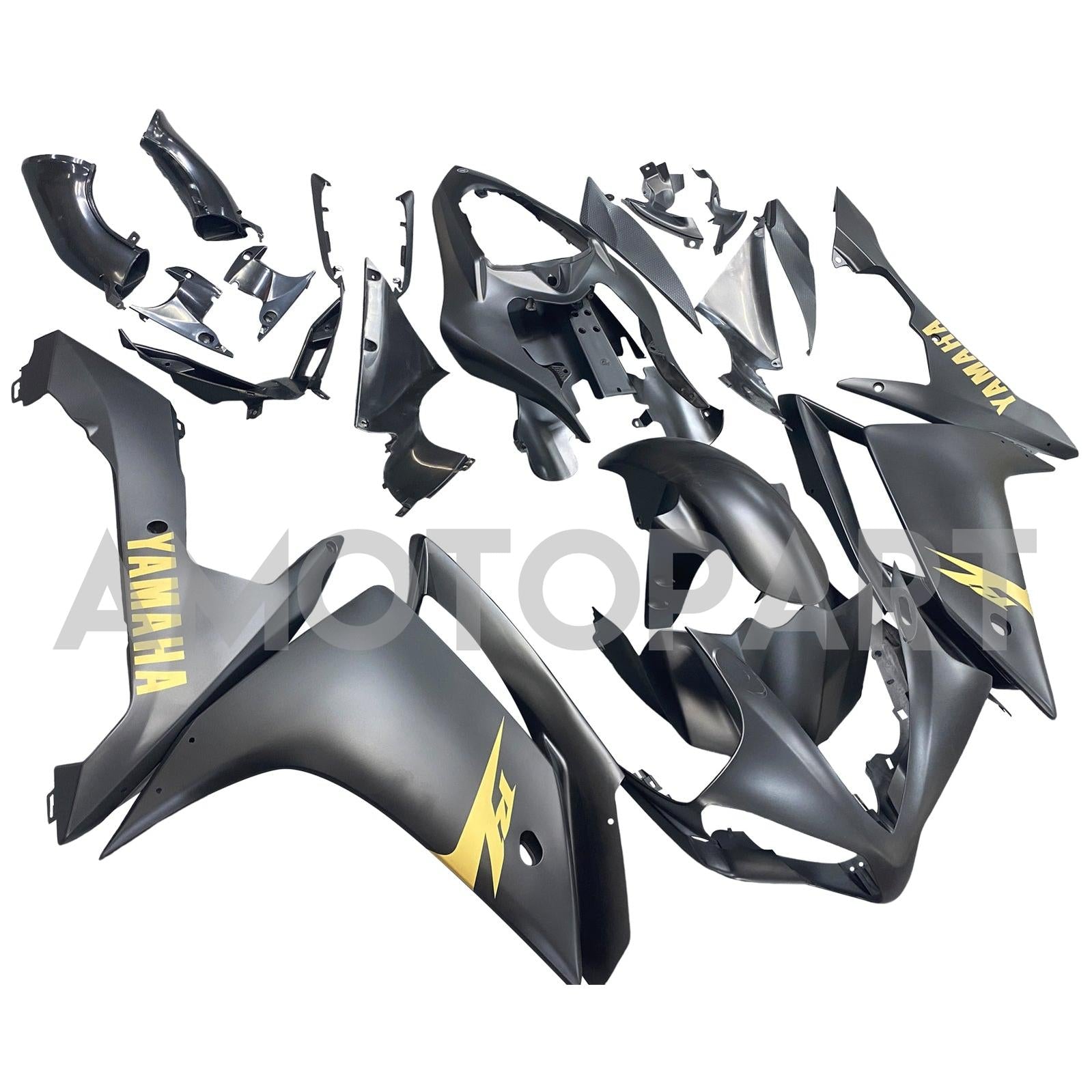 Amotopart 2007-2008 Yamaha YZF 1000 R1 Matte Black with Gold Logo Fairing Kit