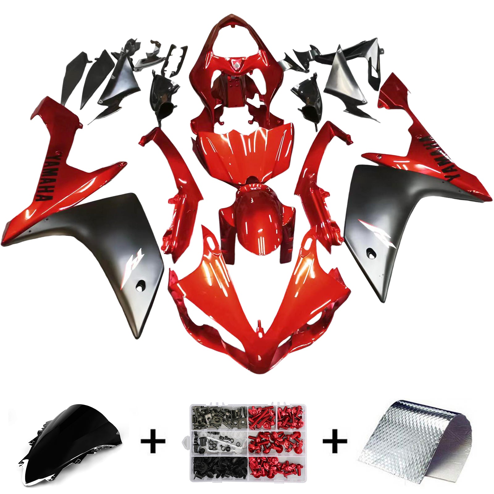 Amotopart 2007-2008 Yamaha R1 Kit de carénage noir et rouge