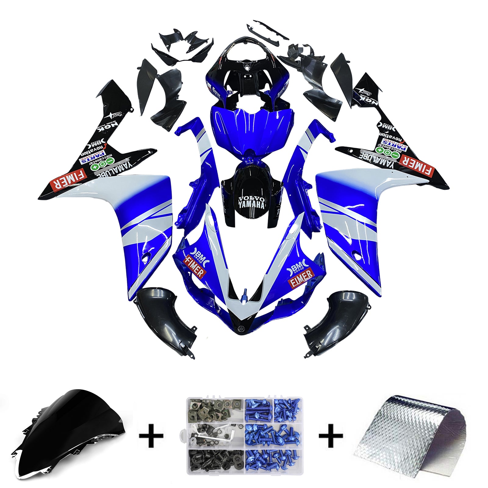 Amotopart 2007–2008 Yamaha YZF 1000 R1 Blue &amp; Black Style6 Verkleidungsset