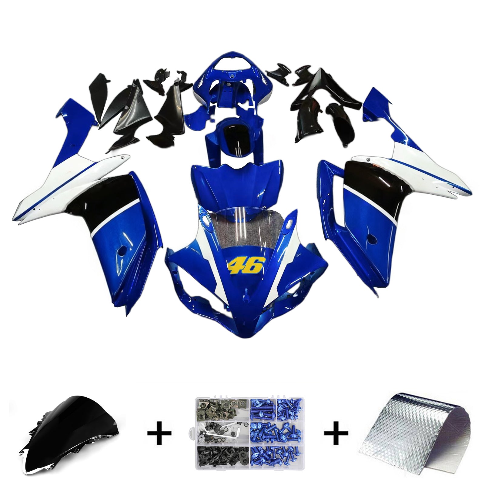 Amotopart 2007-2008 Kit carena Yamaha YZF 1000 R1 blu e nero Styl3