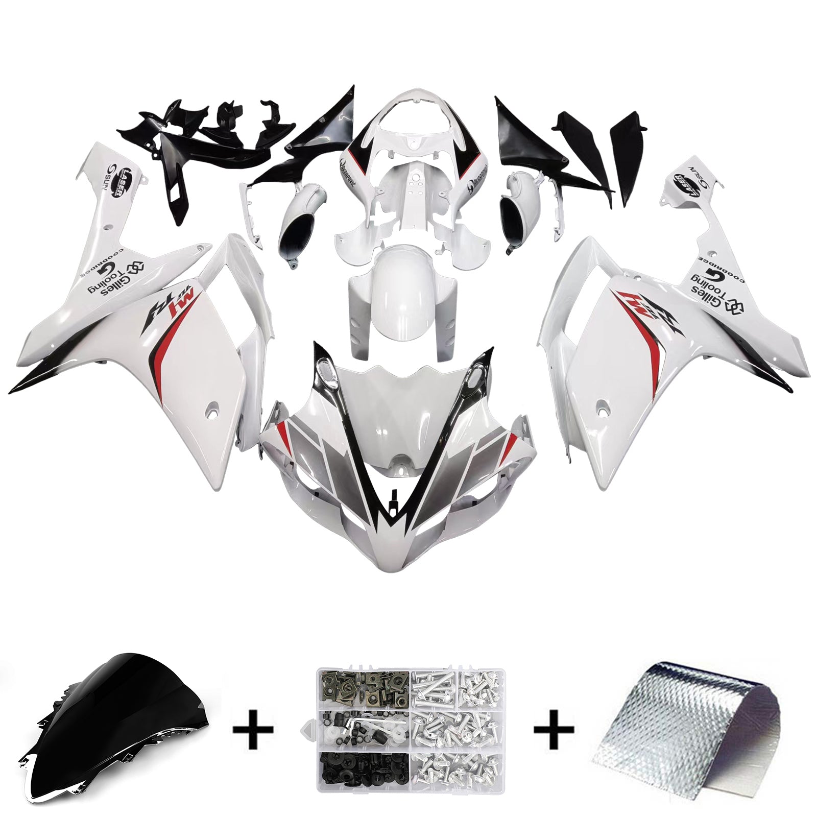 Amotopart 2007-2008 Yamaha YZF 1000 R1 White with Logo Fairing Kit