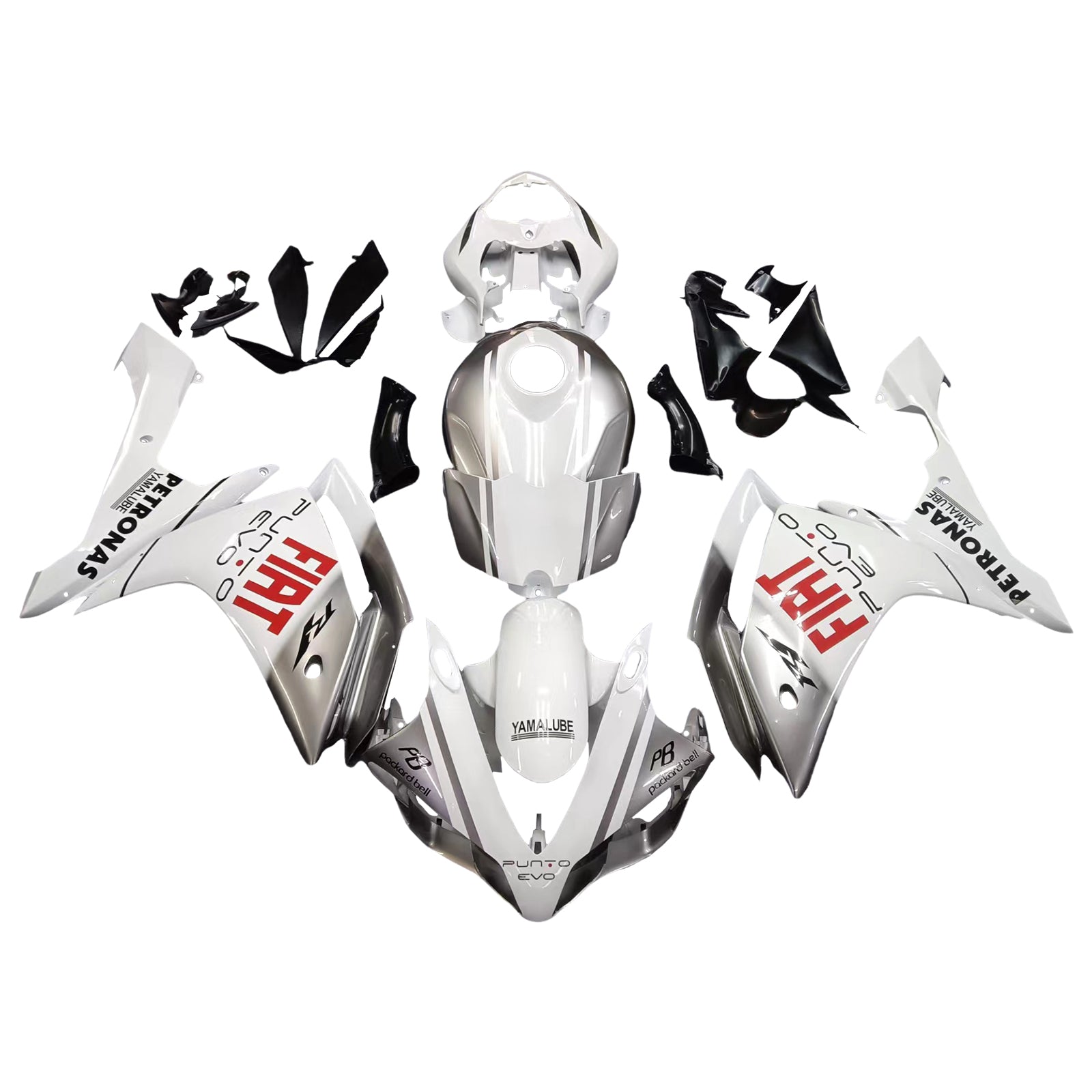 Amotopart 2007-2008 Yamaha YZF 1000 R1 Kit de carenado blanco y plateado