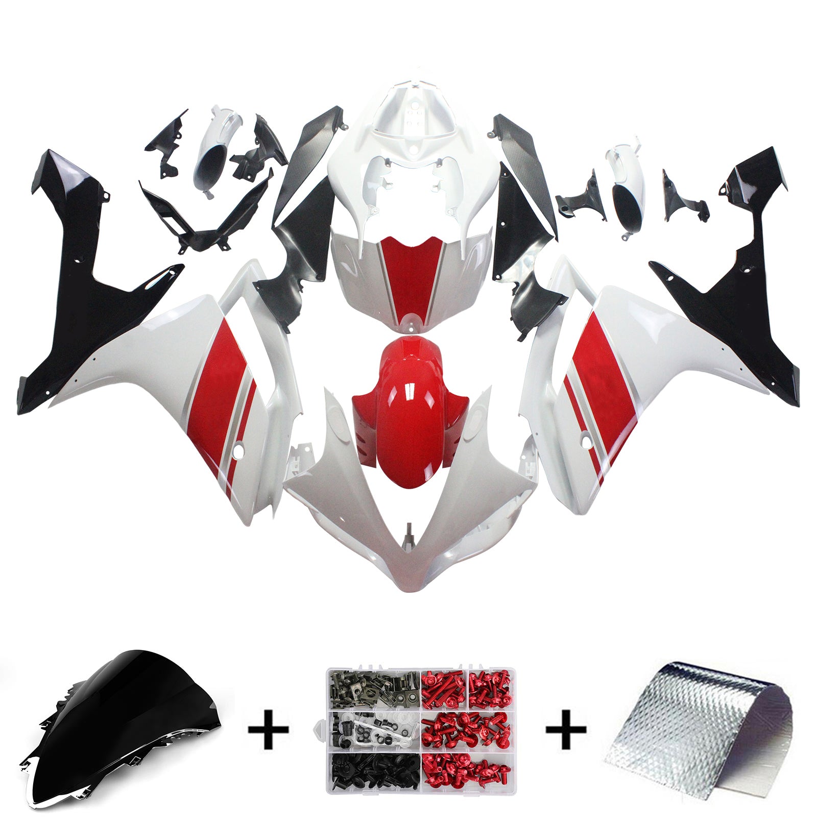 Amotopart Yamaha 2007-2008 YZF 1000 R1 White Red Fairing Kit