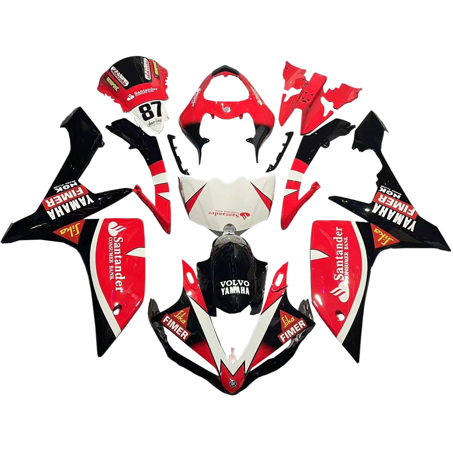 Kit de carénage Amotopart Yamaha 2007-2008 YZF 1000 R1 rouge noir