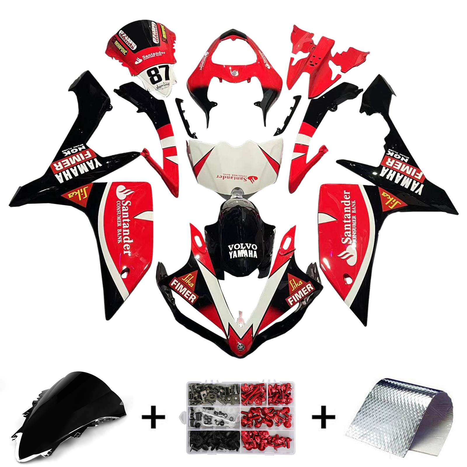 Kit de carénage Amotopart Yamaha 2007-2008 YZF 1000 R1 rouge noir