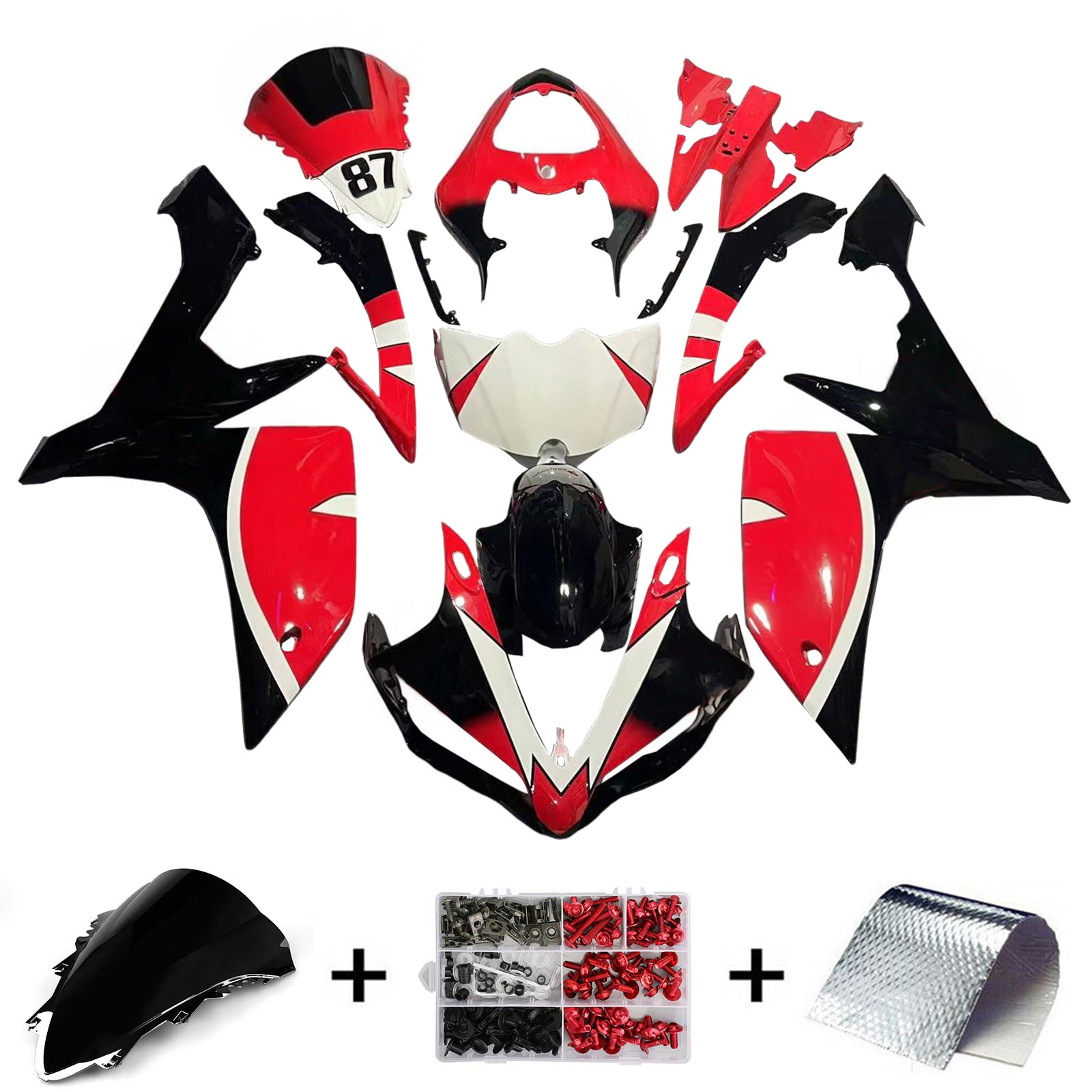 Amotopart Yamaha 2007-2008 YZF 1000 R1 Red Black Fairing Kit