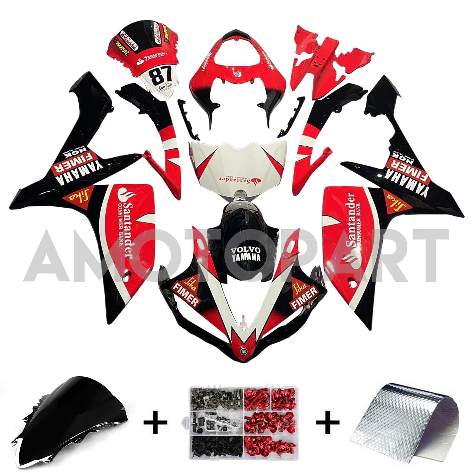 Amotopart Yamaha 2007-2008 YZF 1000 R1 Red Black Fairing Kit