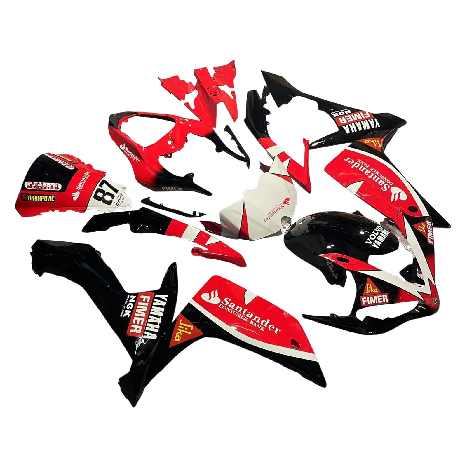 Amotopart Yamaha 2007–2008 YZF 1000 R1 Rot Schwarz Verkleidungsset