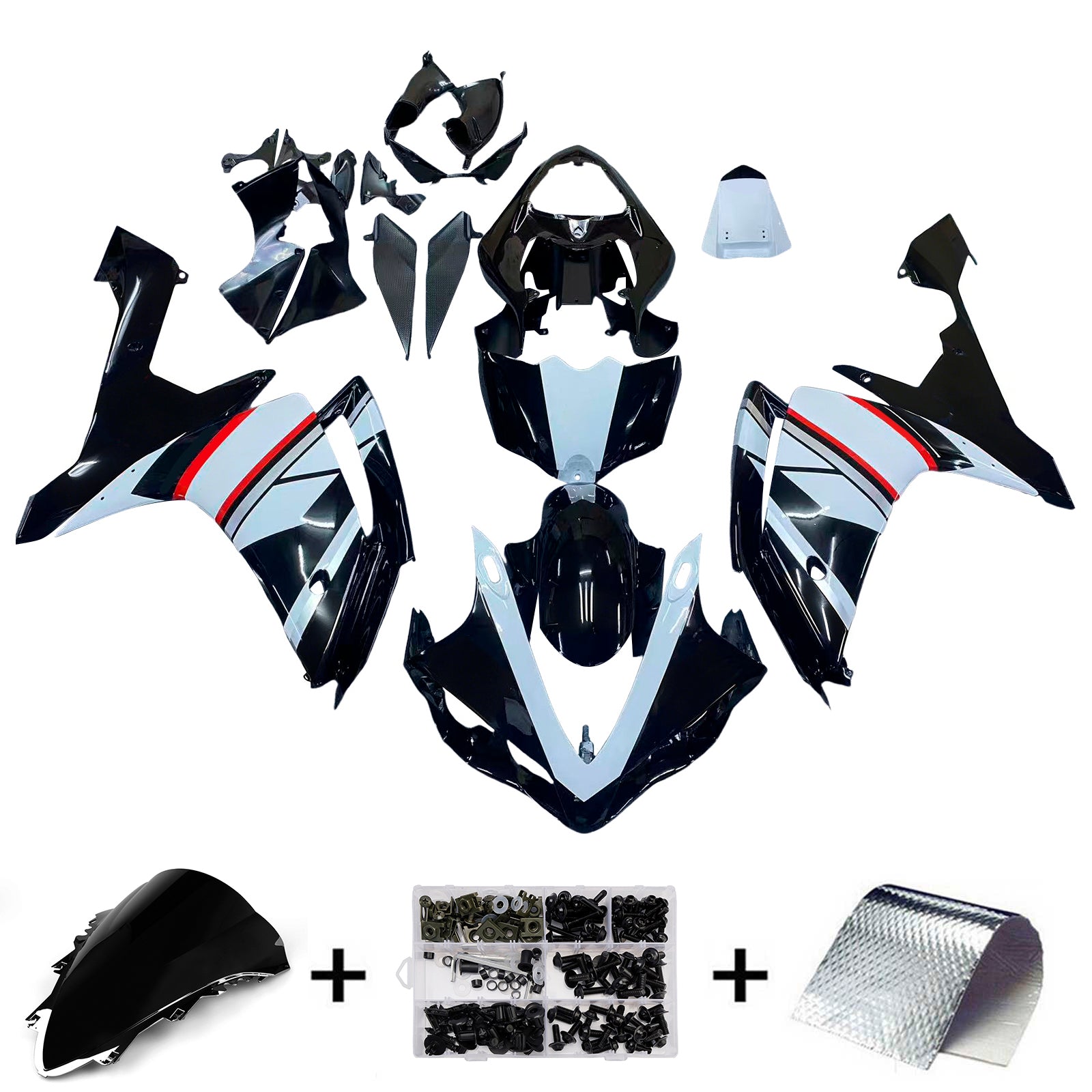 Amotopart Yamaha YZF 1000 R1 2007-2008 Black White Fairing Kit