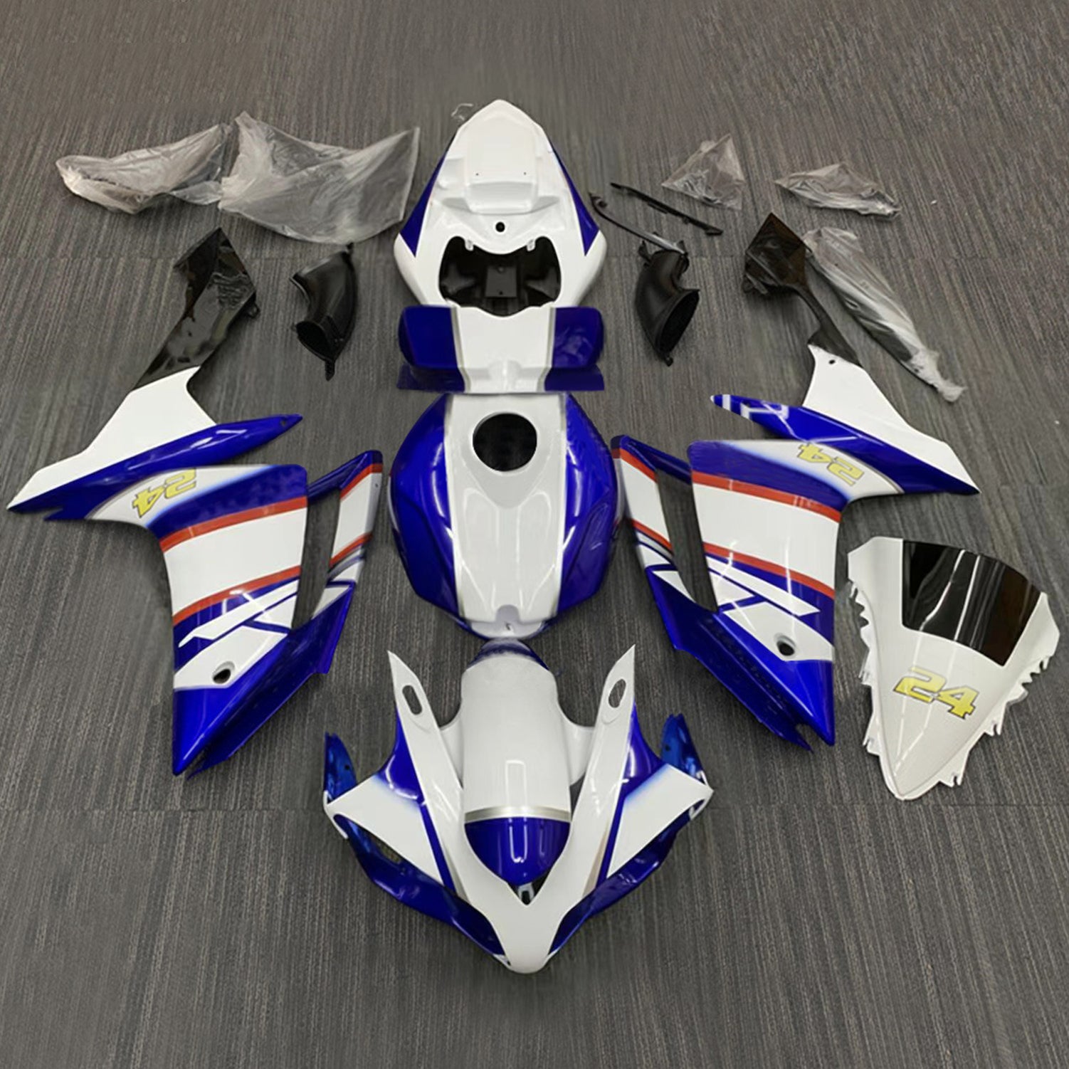 Amotopart 2007-2008 Yamaha YZF 1000 R1 azul y blanco con kit de carenado con logotipo