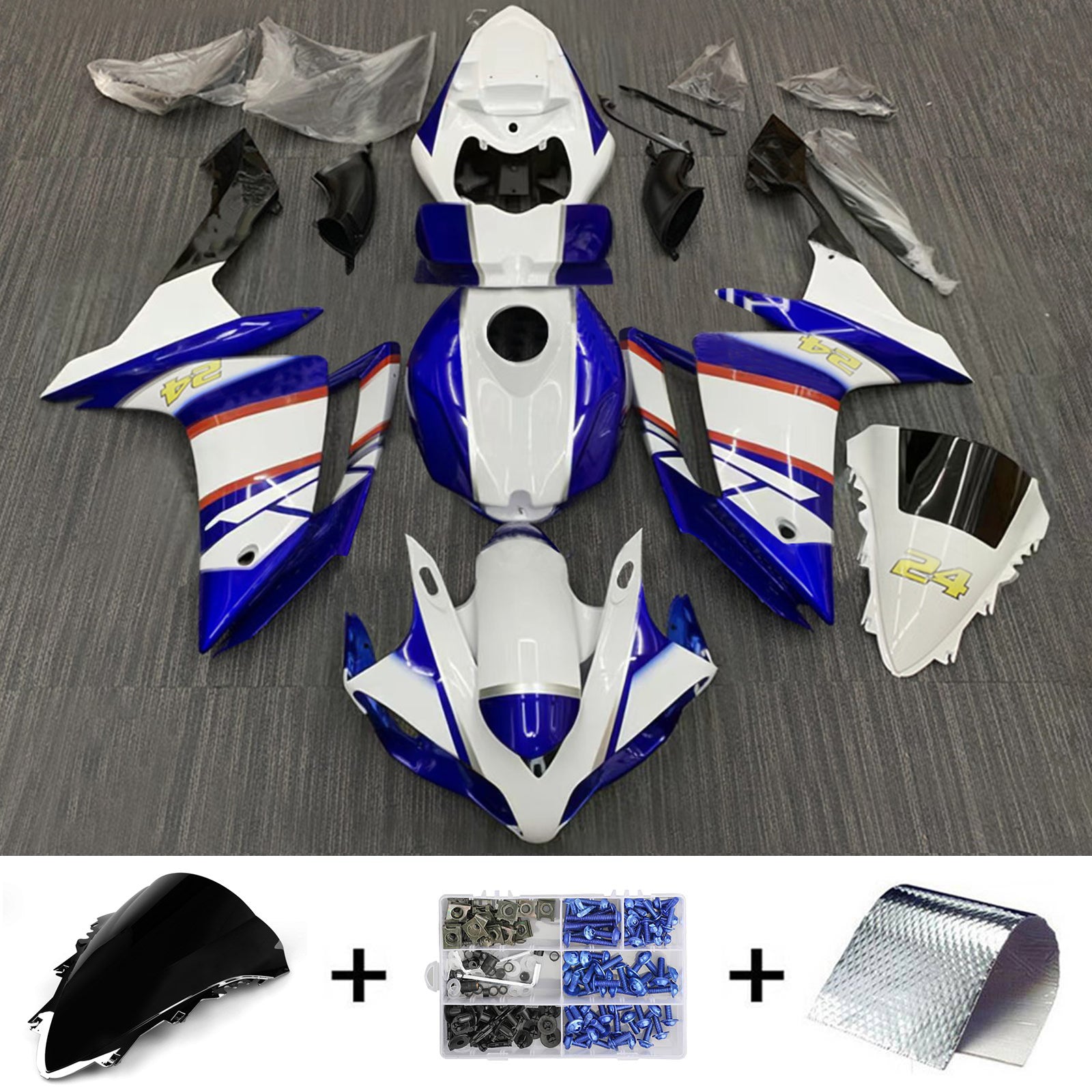 Amotopart 2007-2008 Yamaha YZF 1000 R1 azul y blanco con kit de carenado con logotipo