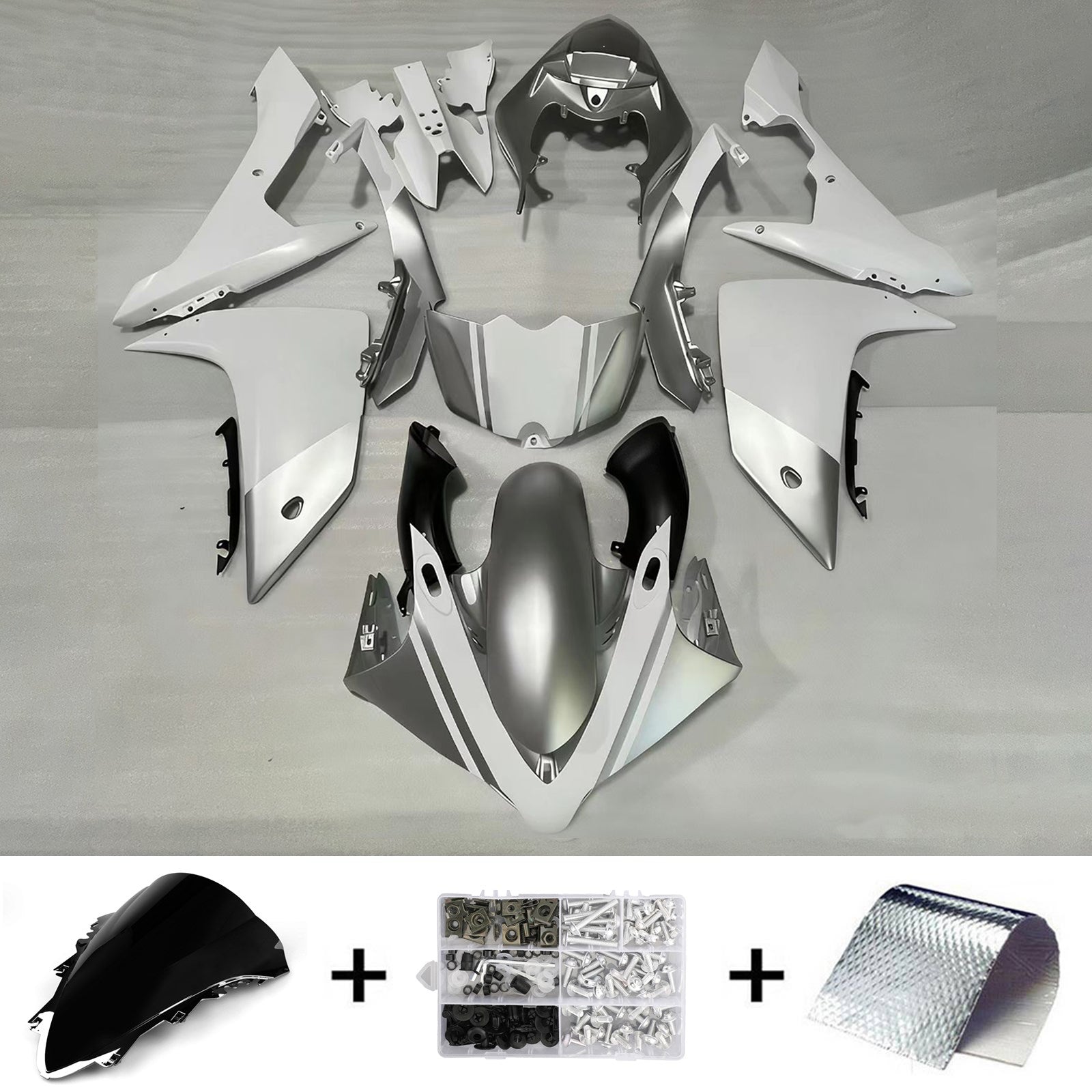 Amotopart 2007–2008 Yamaha YZF 1000 R1 Weiß&Silberner Verkleidungssatz