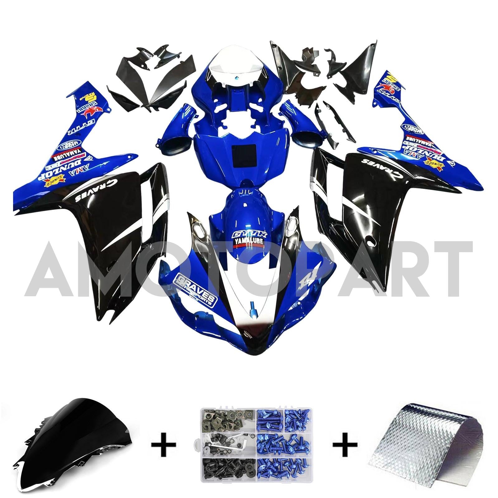 Amotopart 2007-2008 Yamaha YZF 1000 R1 Blue & Black s logem kapucí