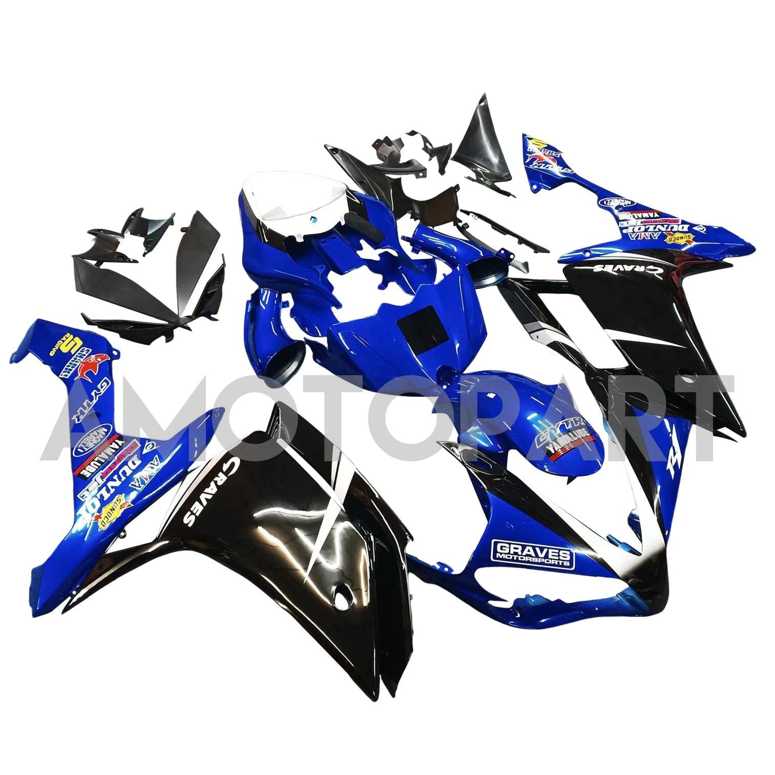 Amotopart 2007-2008 Yamaha YZF 1000 R1 Blue & Black z zestawem do owiewki logo