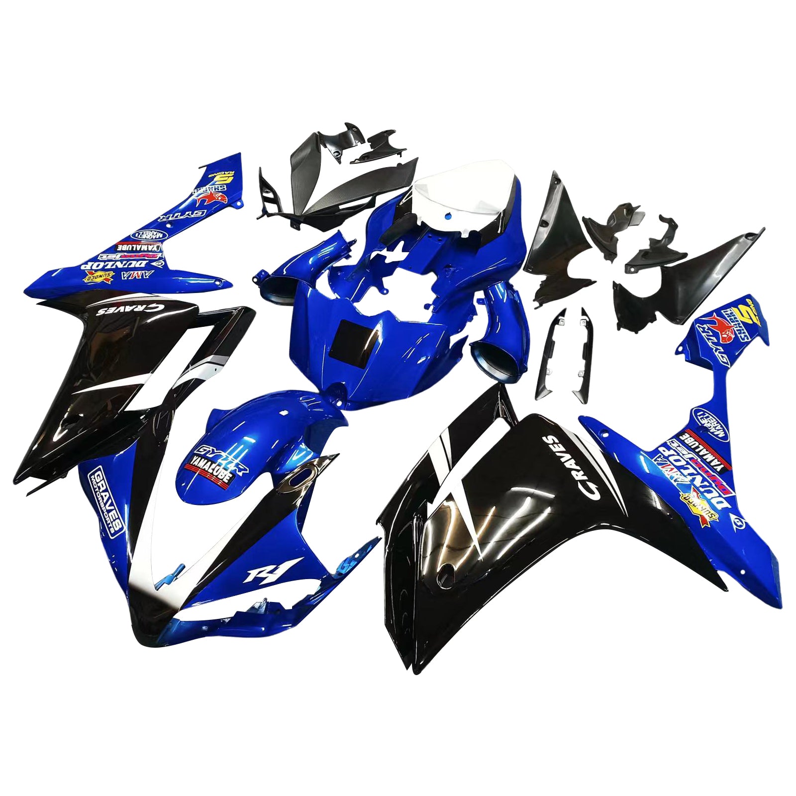 Amotopart 2007–2008 Yamaha YZF 1000 R1 Blau und Schwarz mit Logo-Verkleidungsset