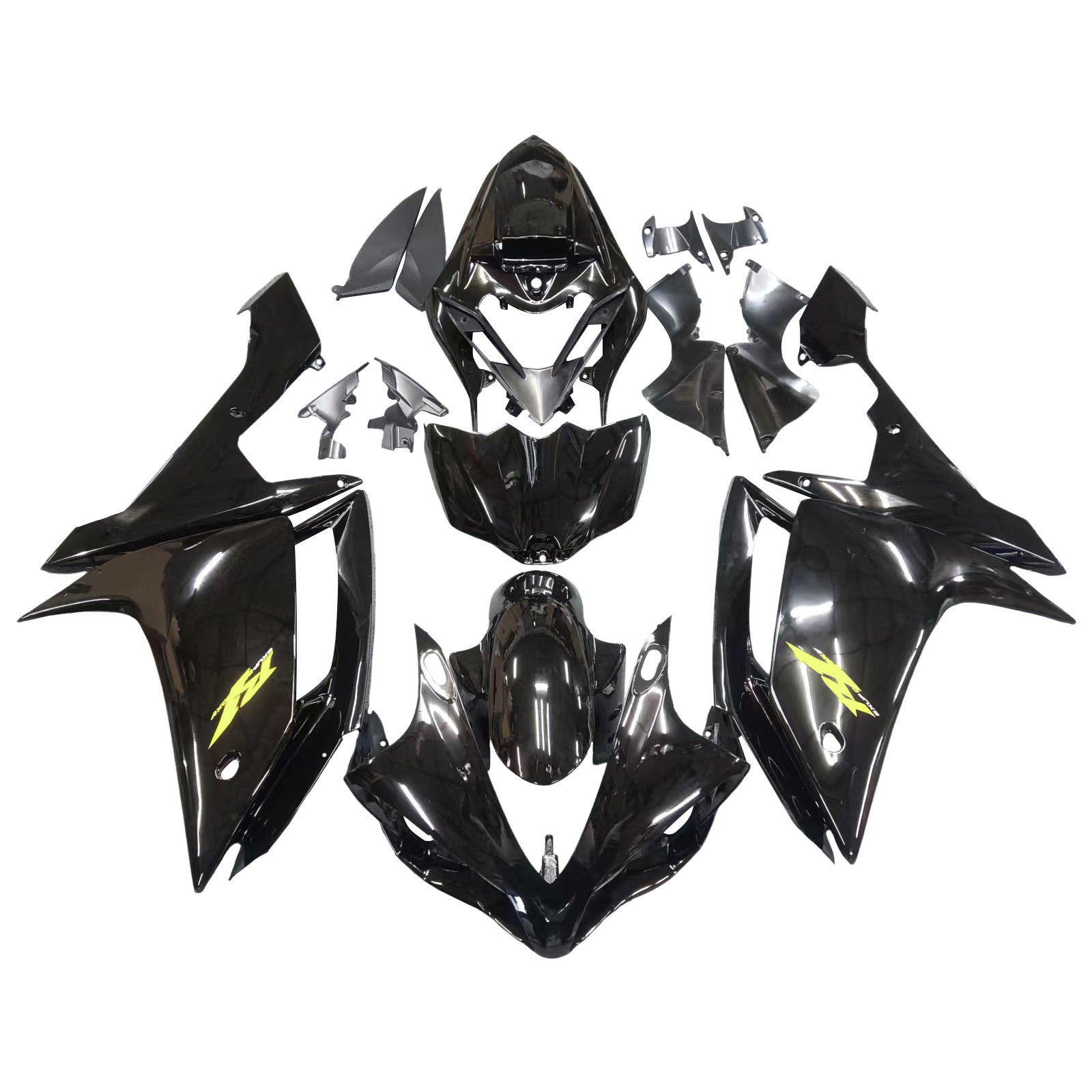 Amotopart 2007-2008 Yamaha YZF 1000 R1 Kit de carenado negro brillante con logotipo dorado