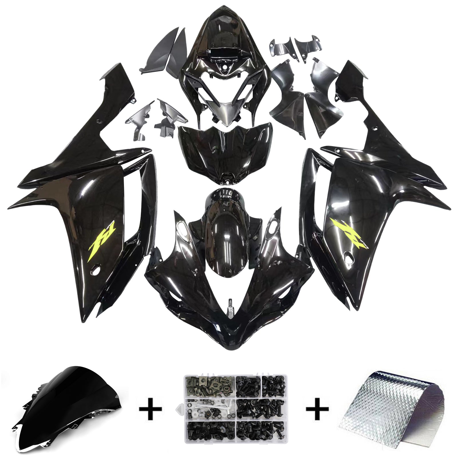 Amotopart 2007-2008 Yamaha YZF 1000 R1 Gloss Black Fairing Kit