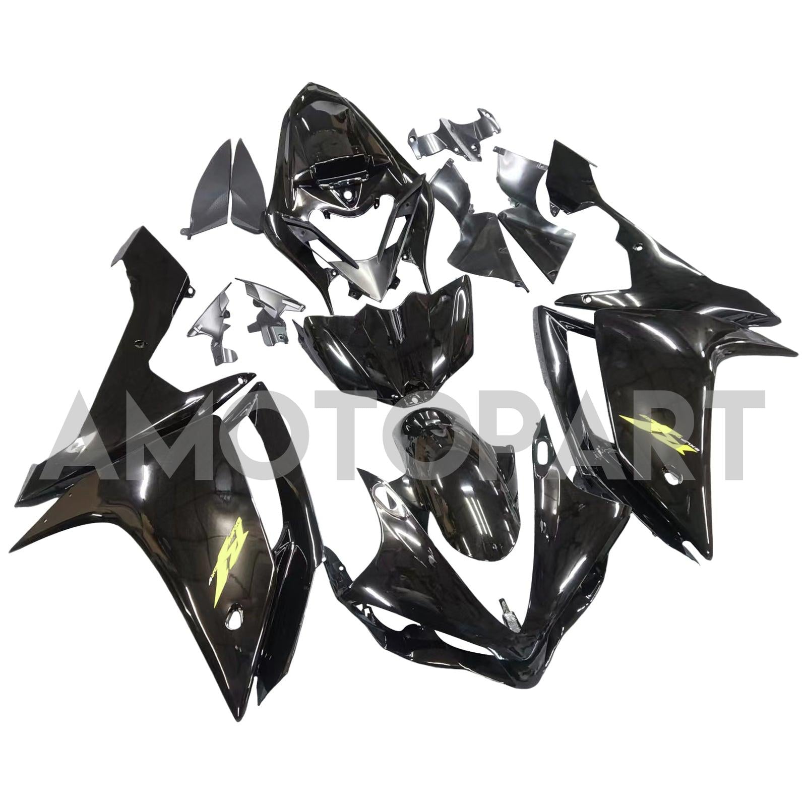 Amotopart 2007-2008 Yamaha YZF 1000 R1 Gloss Black with Gold Logo Fairing Kit
