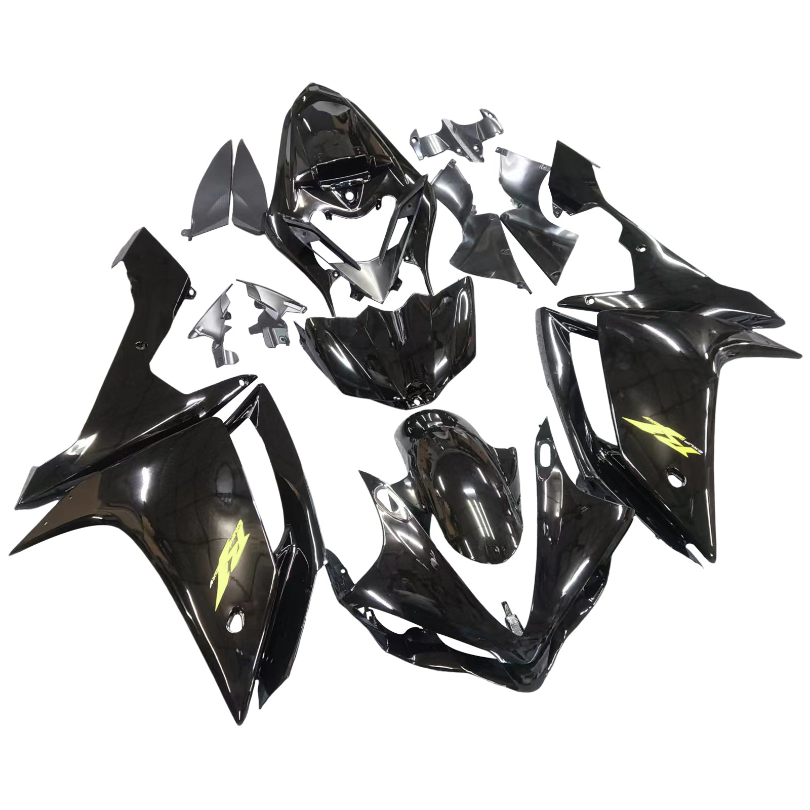 Amotopart 2007–2008 Yamaha YZF 1000 R1 glänzend schwarzes Verkleidungsset