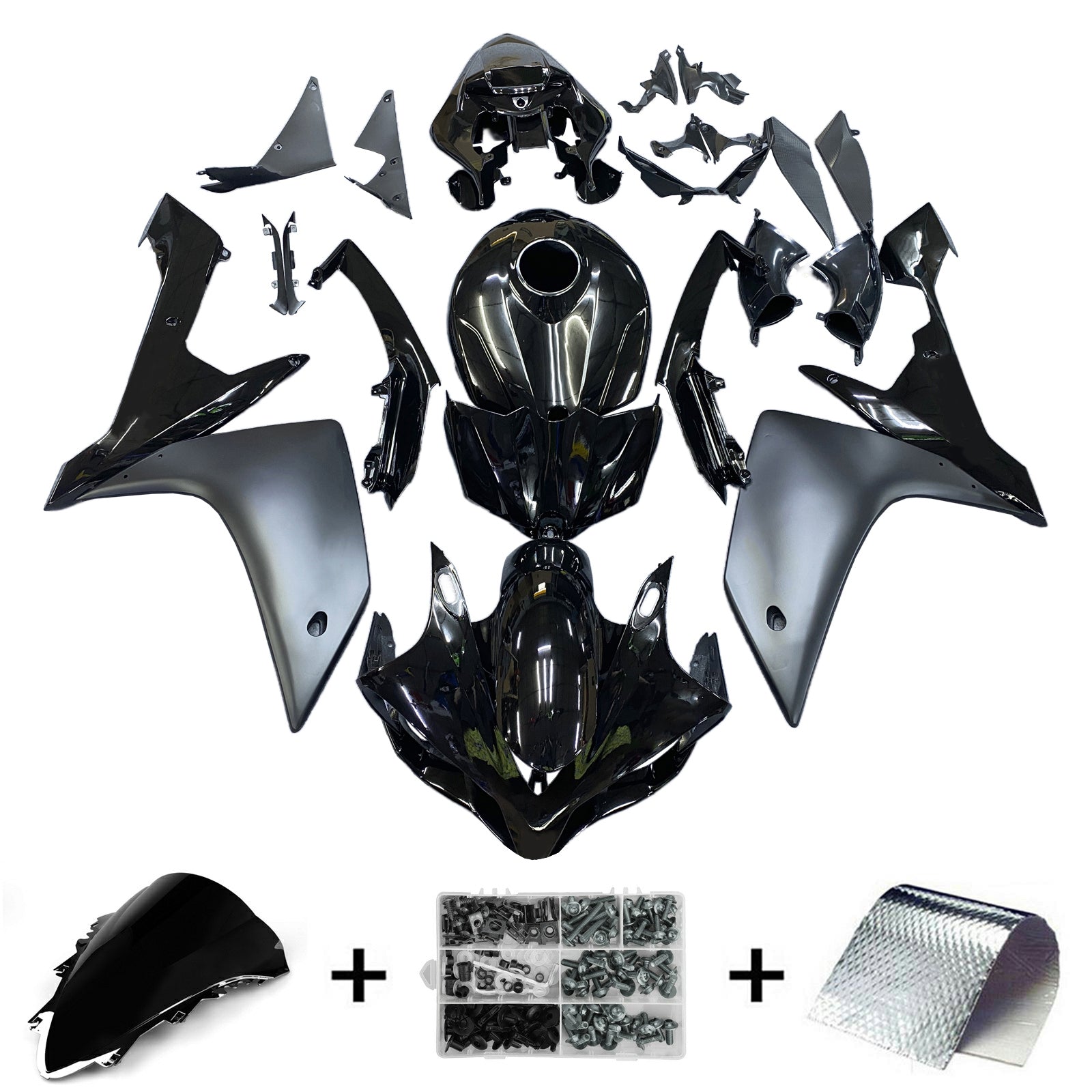 Amotopart 2007-2008 Yamaha YZF 1000 R1 Gloss Black with Matte Grey Fairing Kit