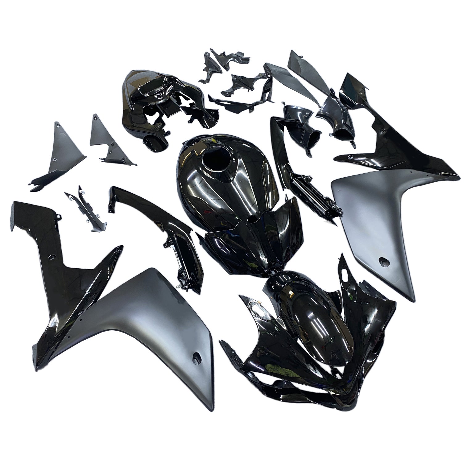 Amotopart 2007-2008 Yamaha YZF 1000 R1 Gloss Black with Matte Grey Fairing Kit