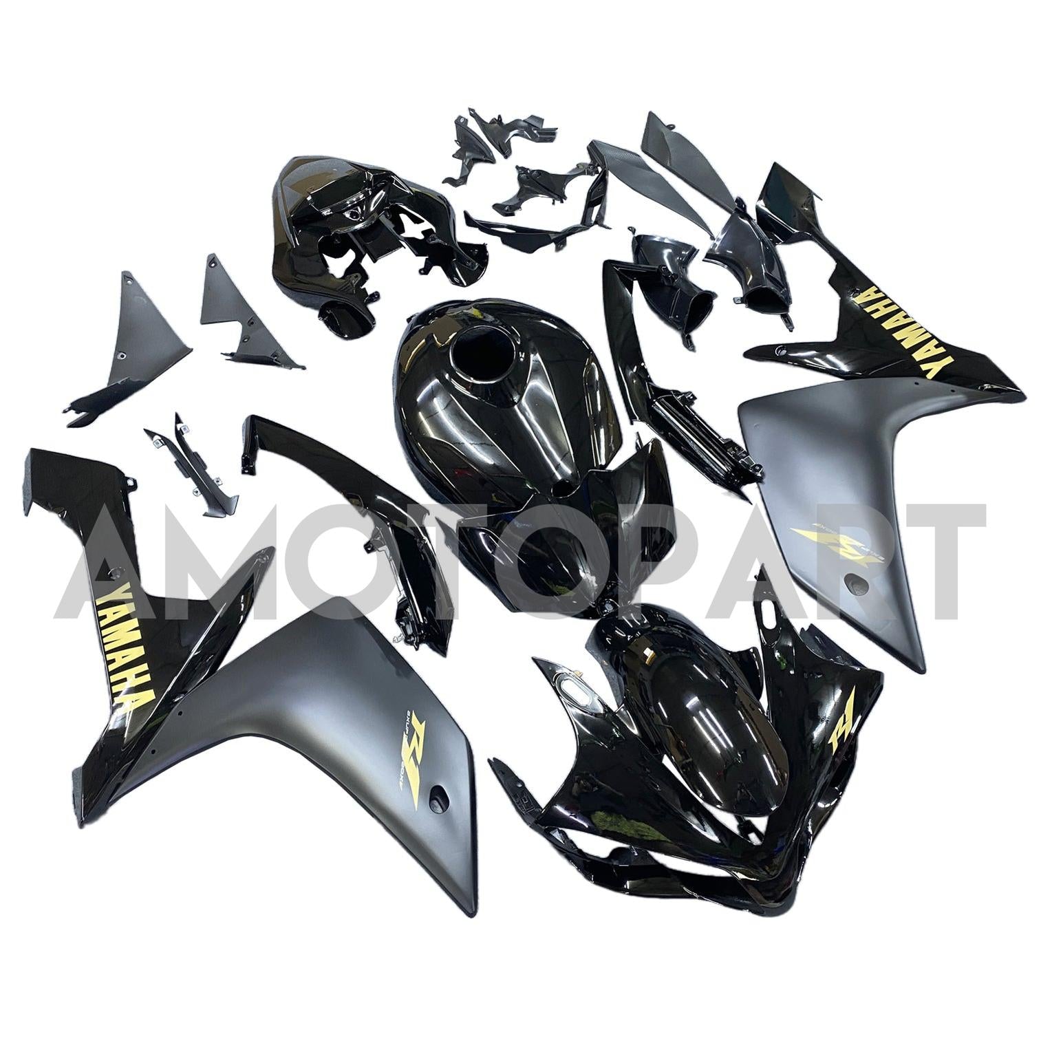 Amotopart 2007-2008 Yamaha YZF 1000 R1 Gloss Black with Matte Grey Fairing Kit