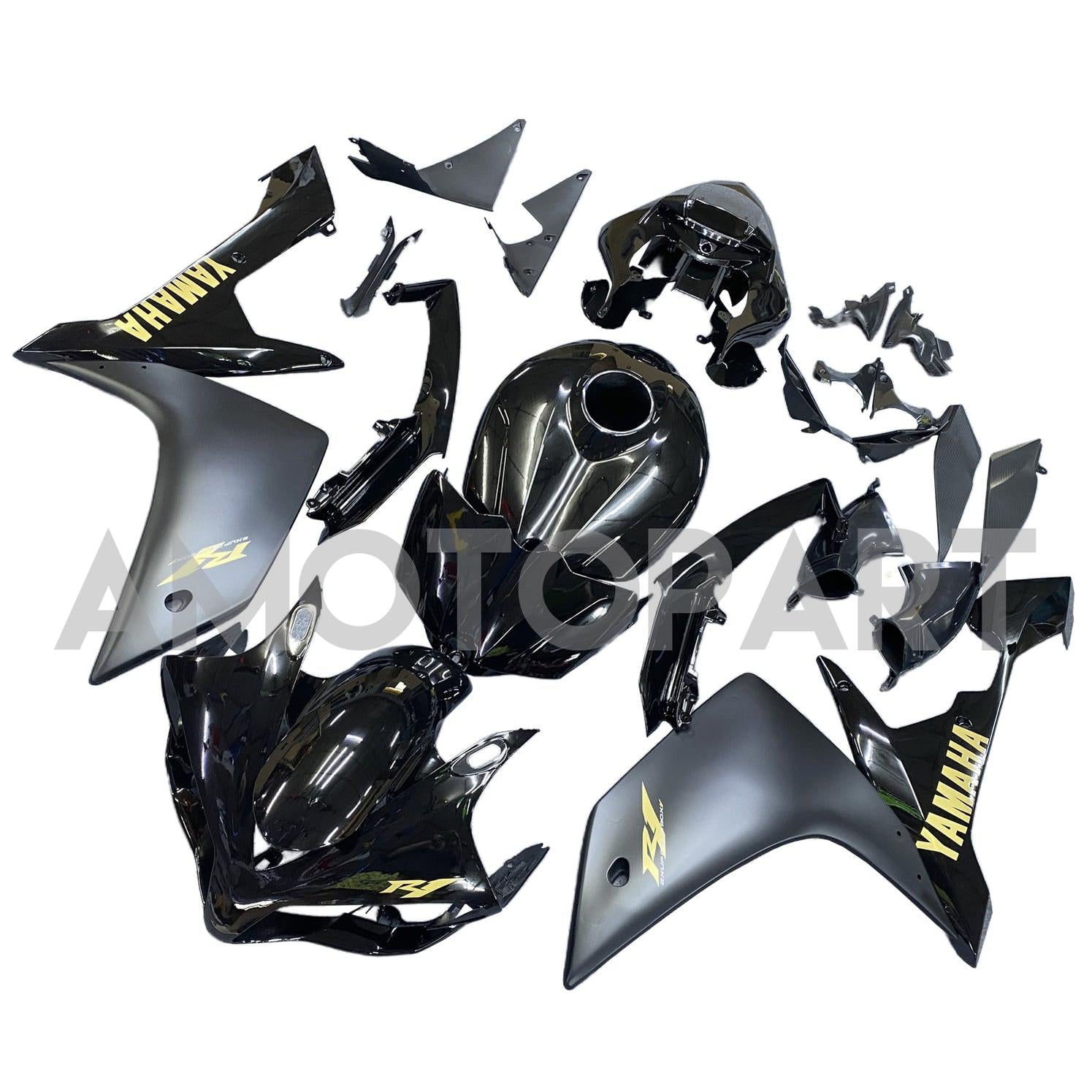 Amotopart 2007-2008 Yamaha YZF 1000 R1 Gloss Black with Matte Grey Fairing Kit