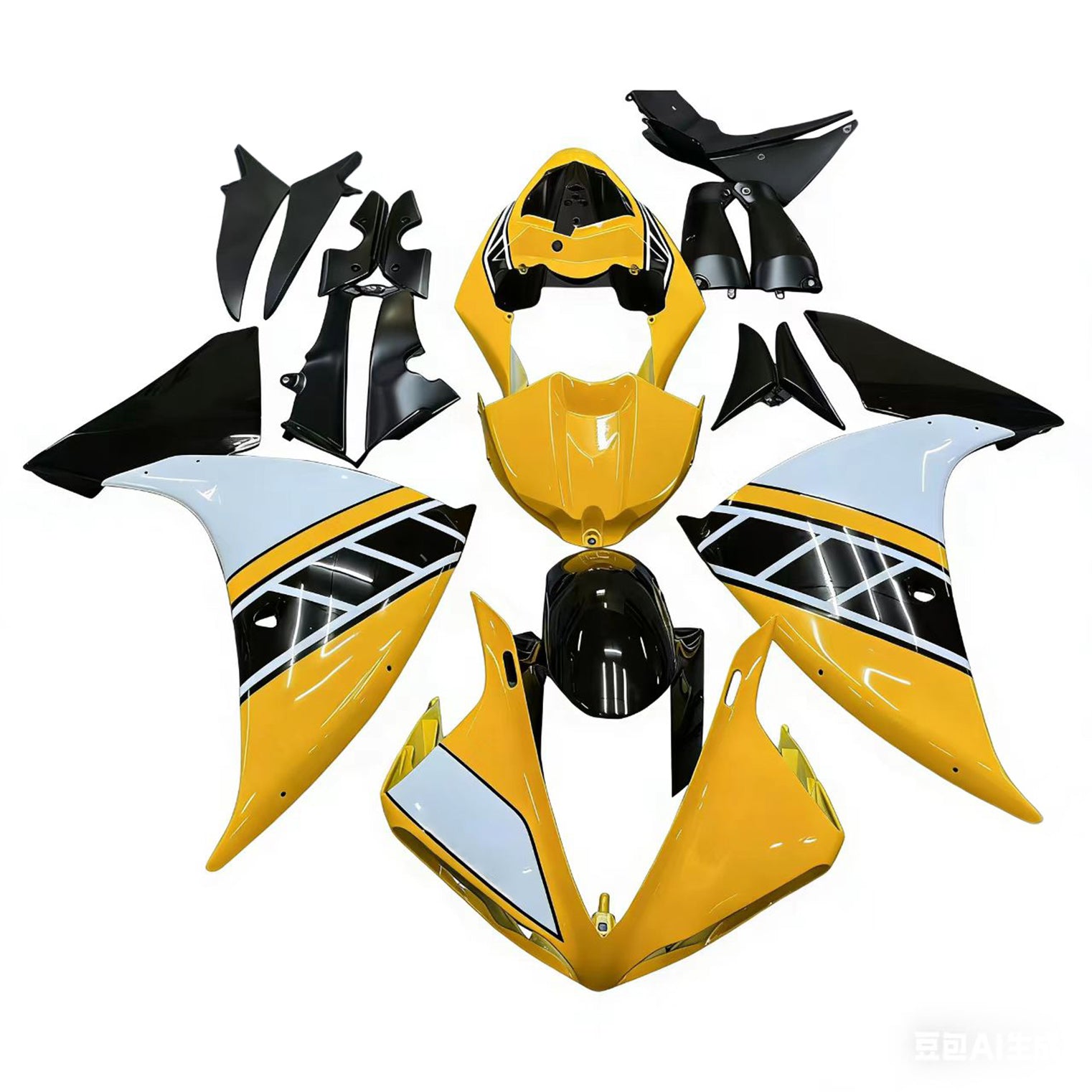 Amotopart 2009-2011 Yamaha YZF 1000 R1 Yellow Black White Fairing Kit